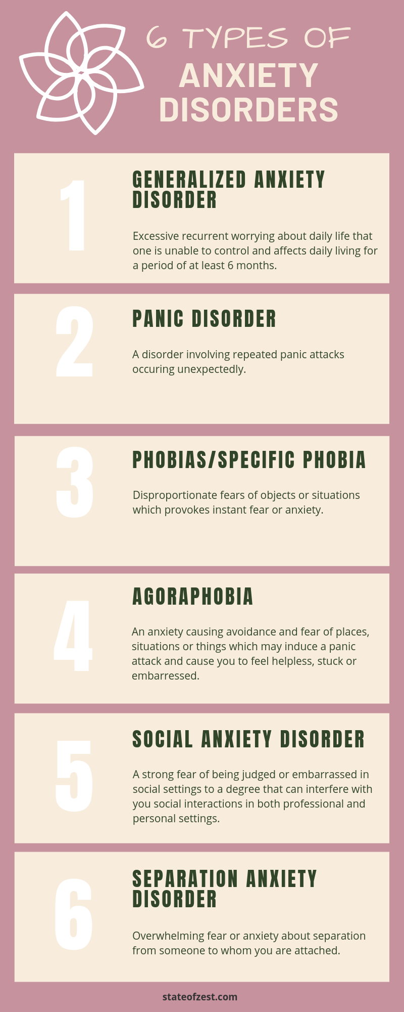 6 Types Of Anxiety Disorders State Of Zest