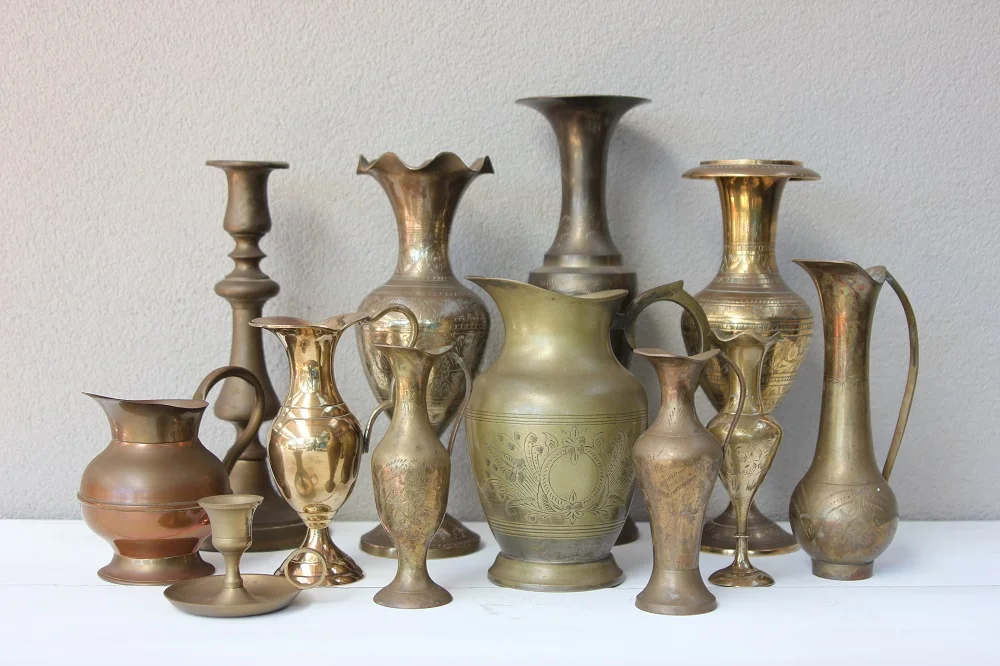 Tarnished brass vases
