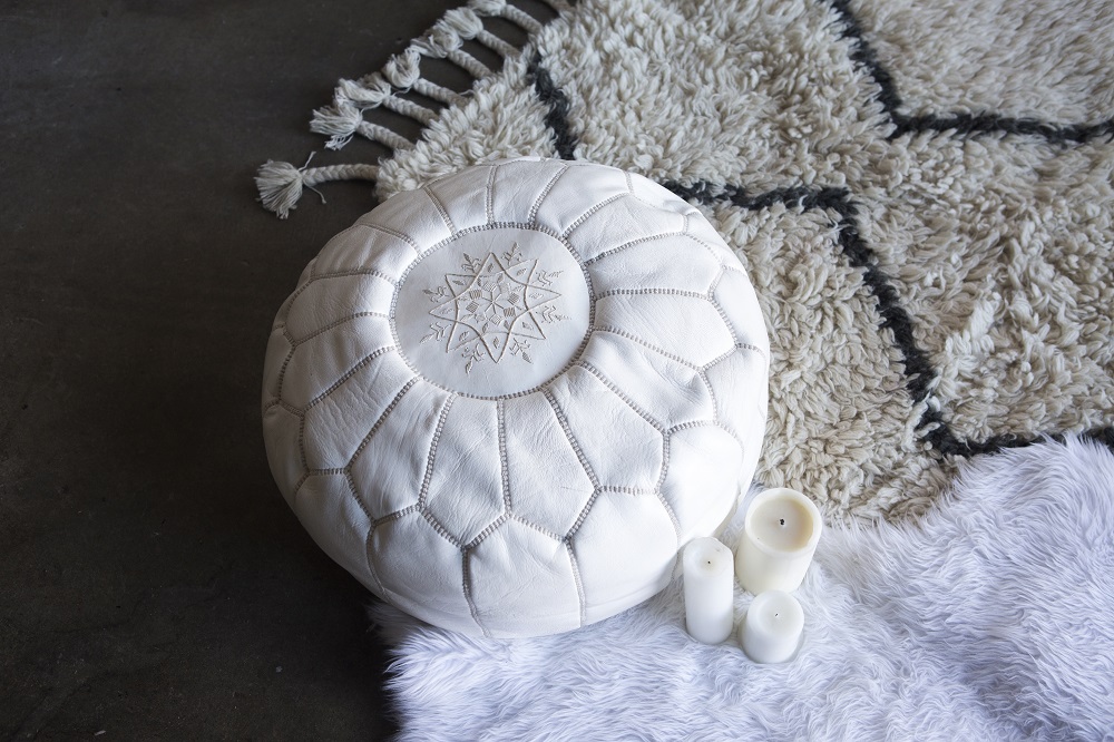 White Moroccan Poufs