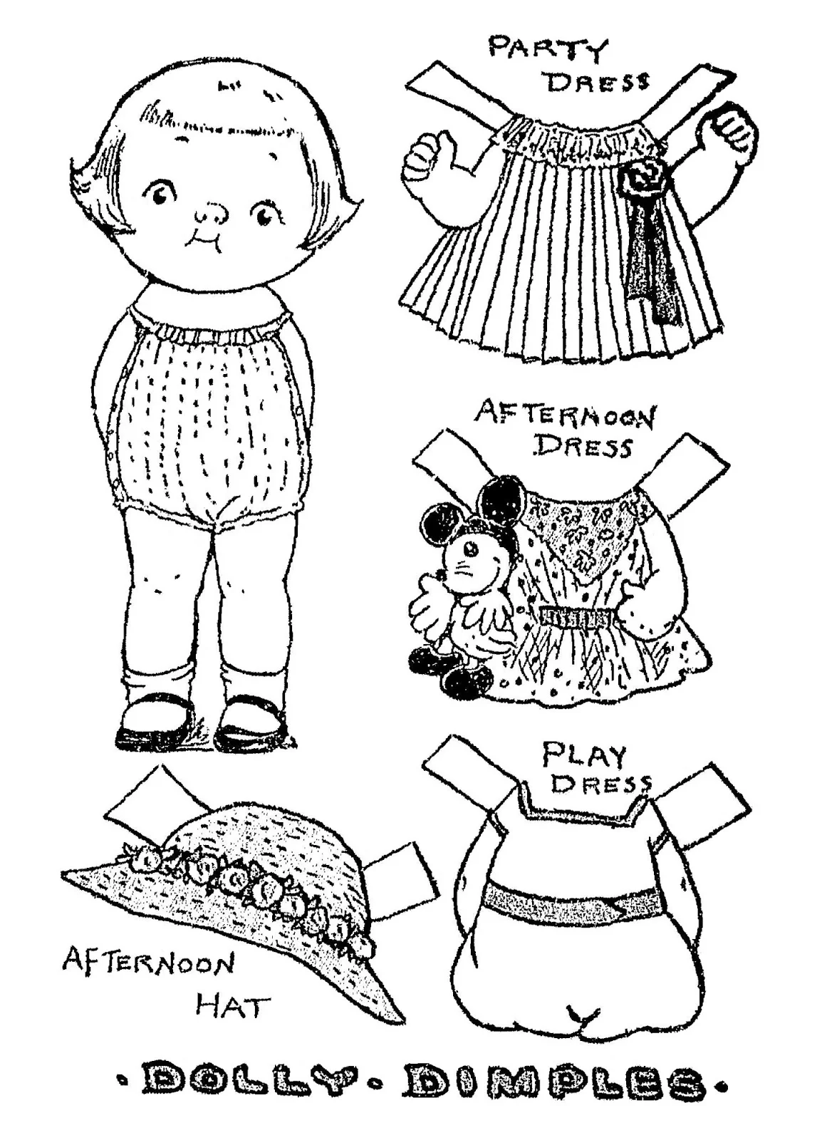 February 05, 1933, Dolly Dimples paper doll from the Sunday comic strip "Dolly Dimples and Bobby Bounce" by Grace G. Drayton.