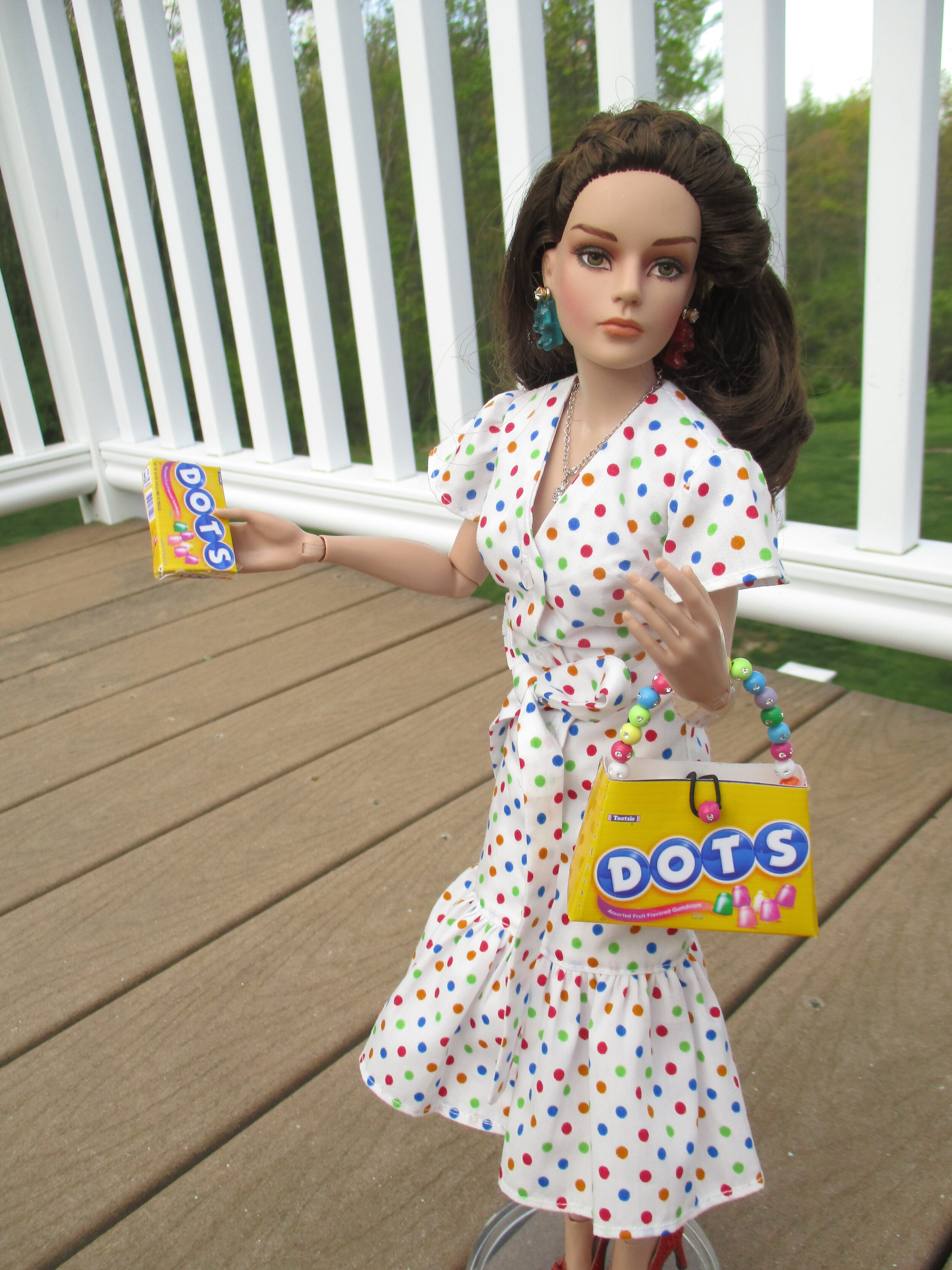Doll Clothes-Lavender/White Polka Dot Strapless Dress 