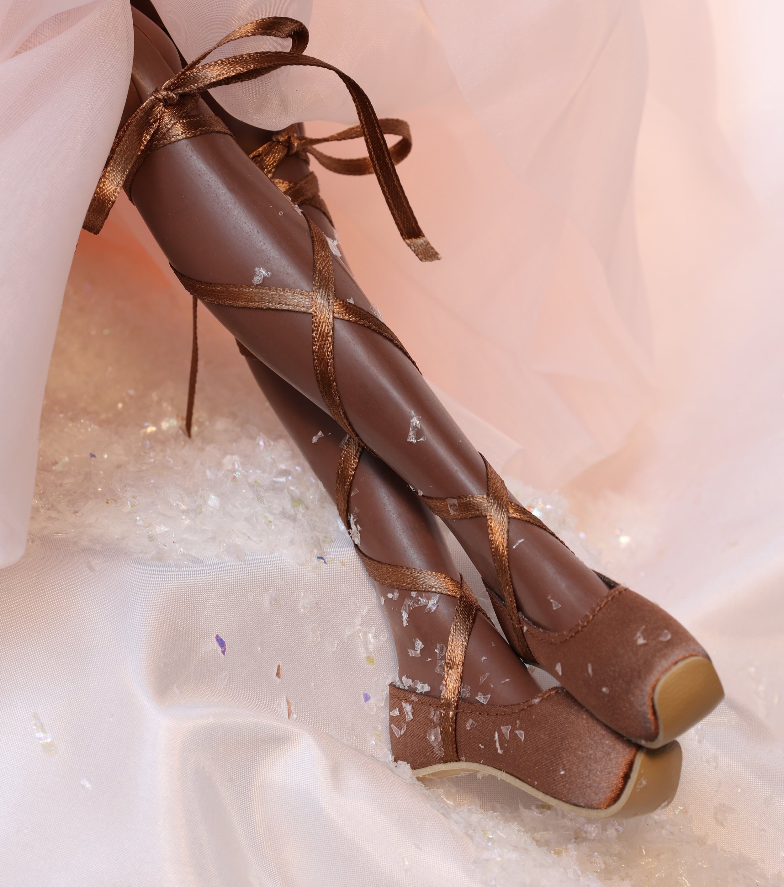 Golden Twirls: Neema's Exclusive Brown Ballet Slippers by Facets Boutique