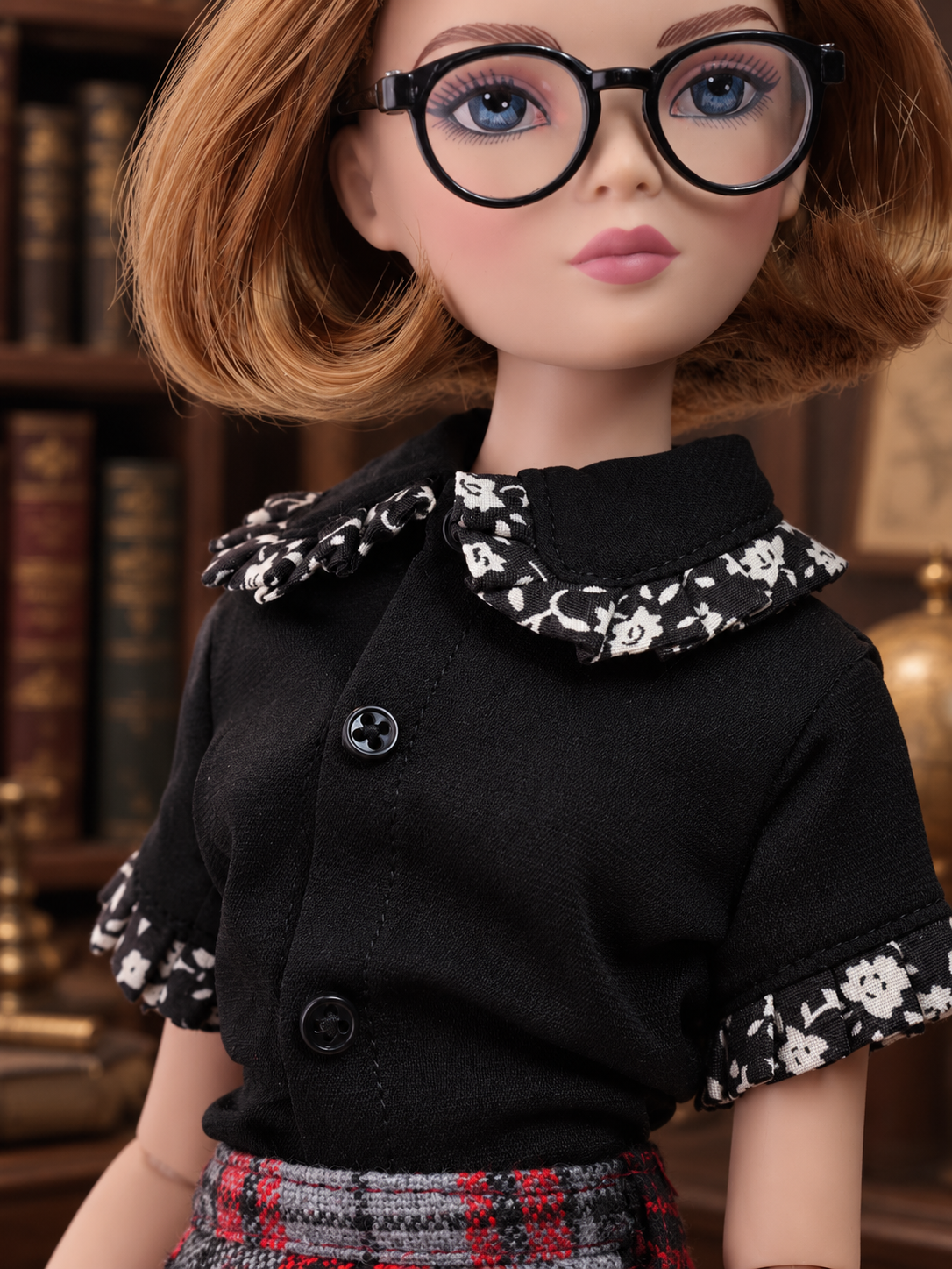 Secrets in the Stacks – Black Floral Trim Blouse