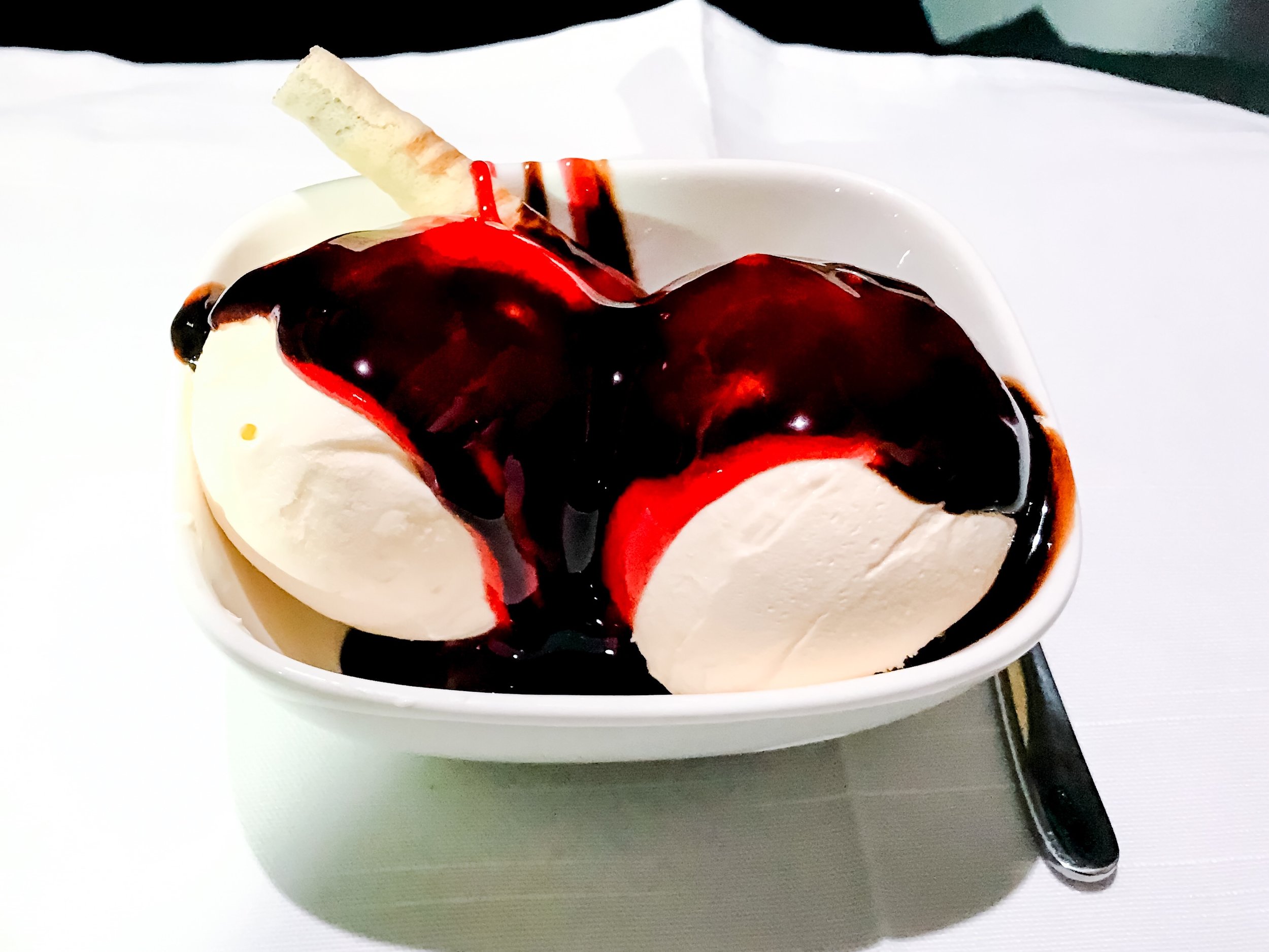 Dessert was a bowl of ice cream with several toppings to choose from.