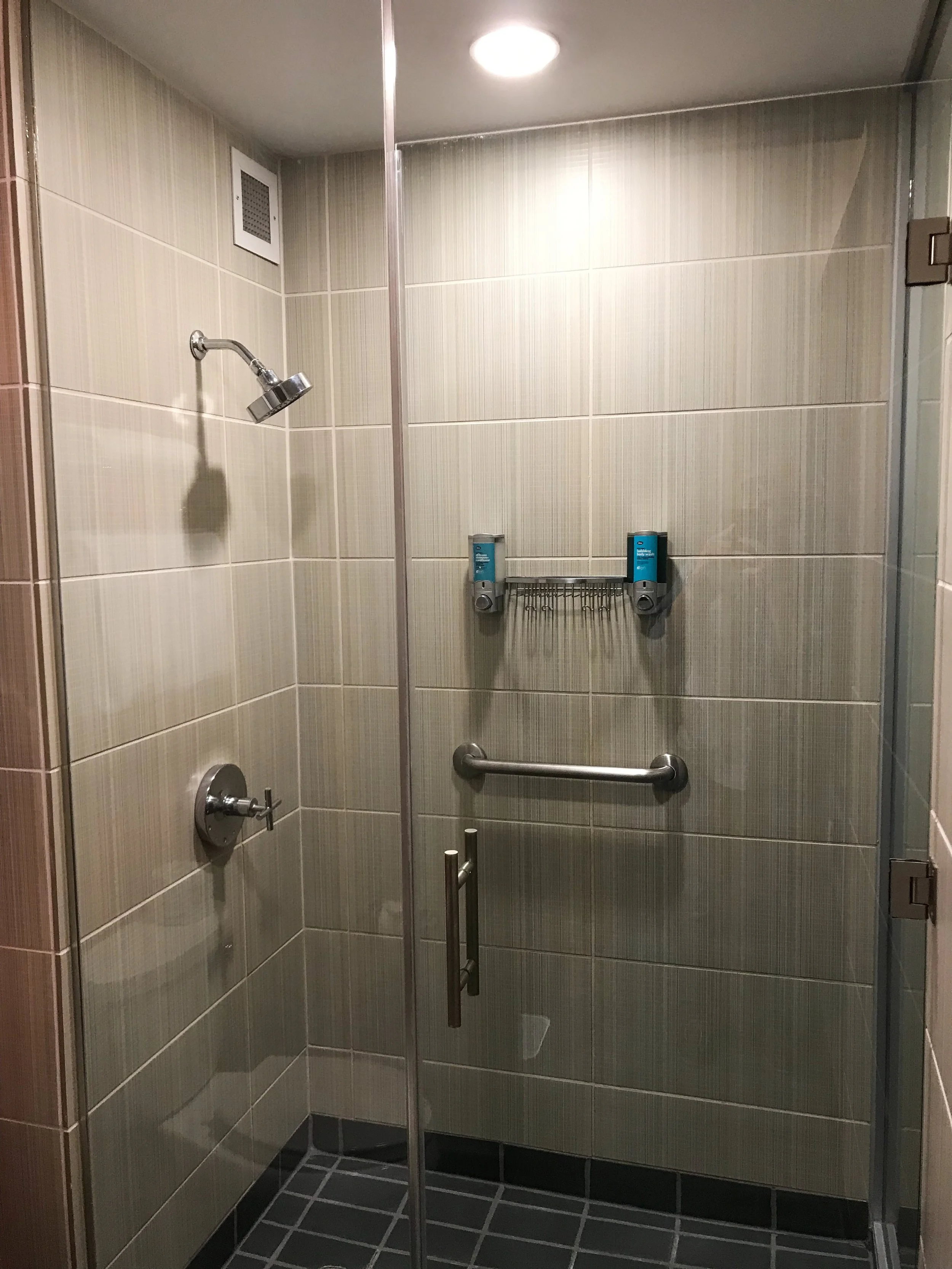 There was a large walk-in shower.