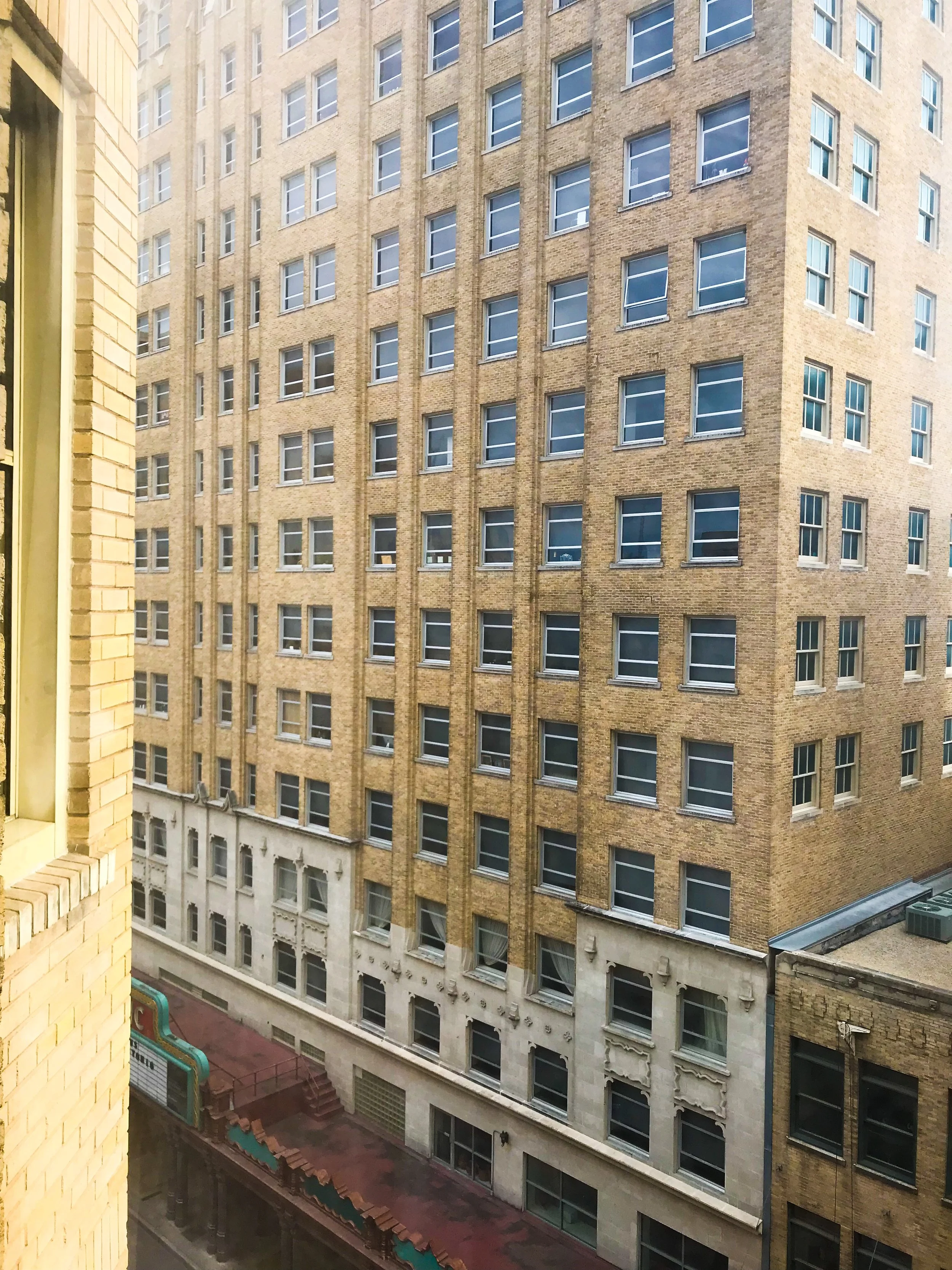 The hotel is a couple blocks from the River Walk, so there isn’t much of a view in any direction.
