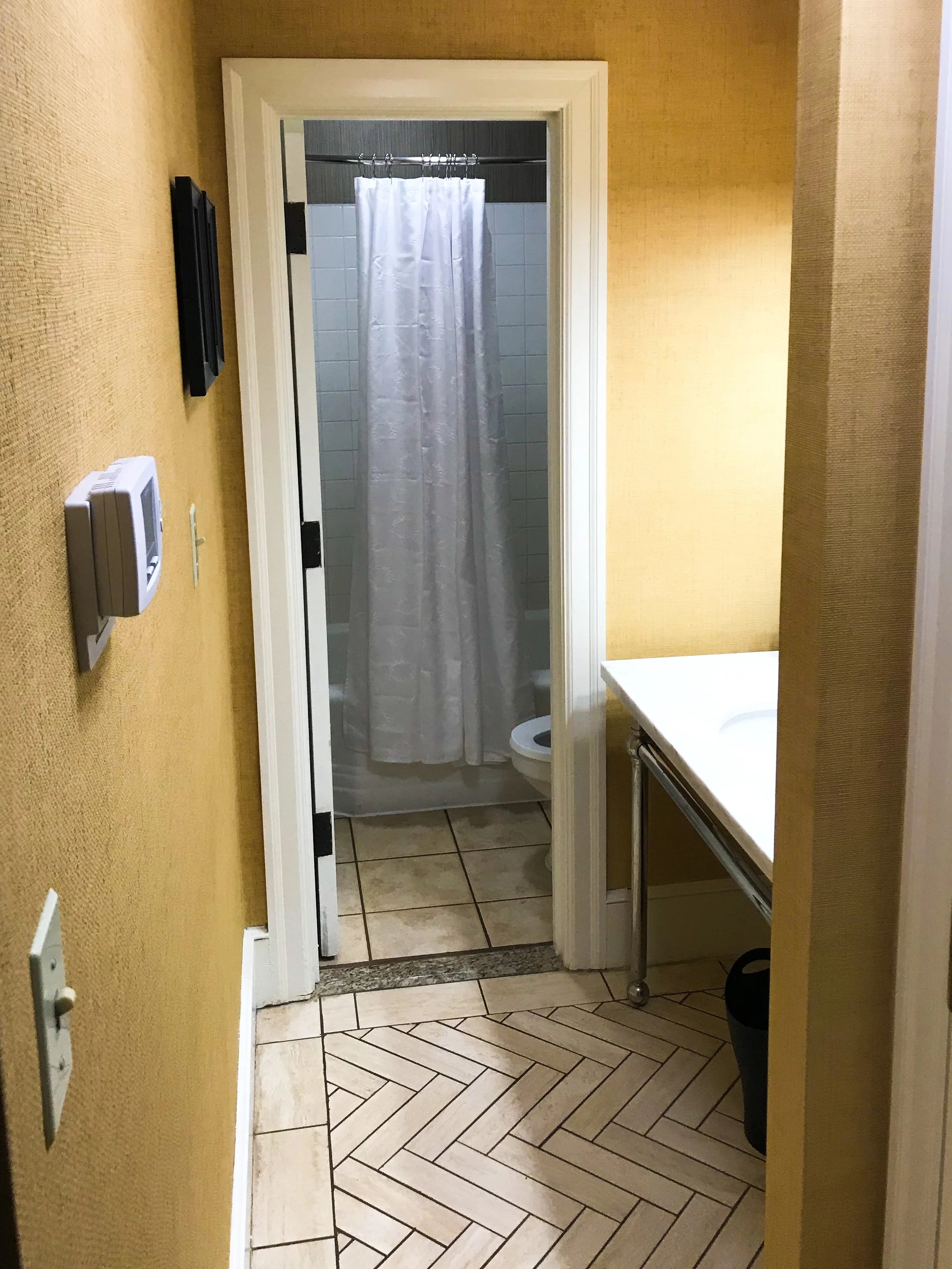 The bathroom was kind of small, but that is typical in older hotels.