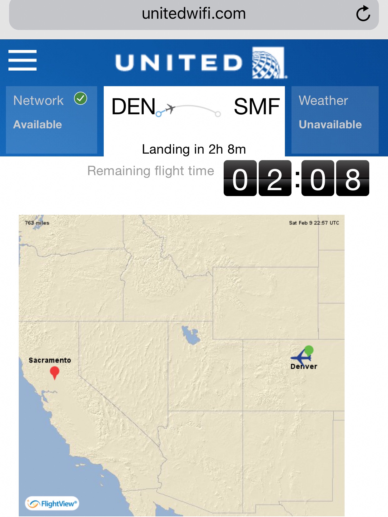 United’s inflight WiFi included complimentary access to flight information, United.com, and in flight entertainment options.