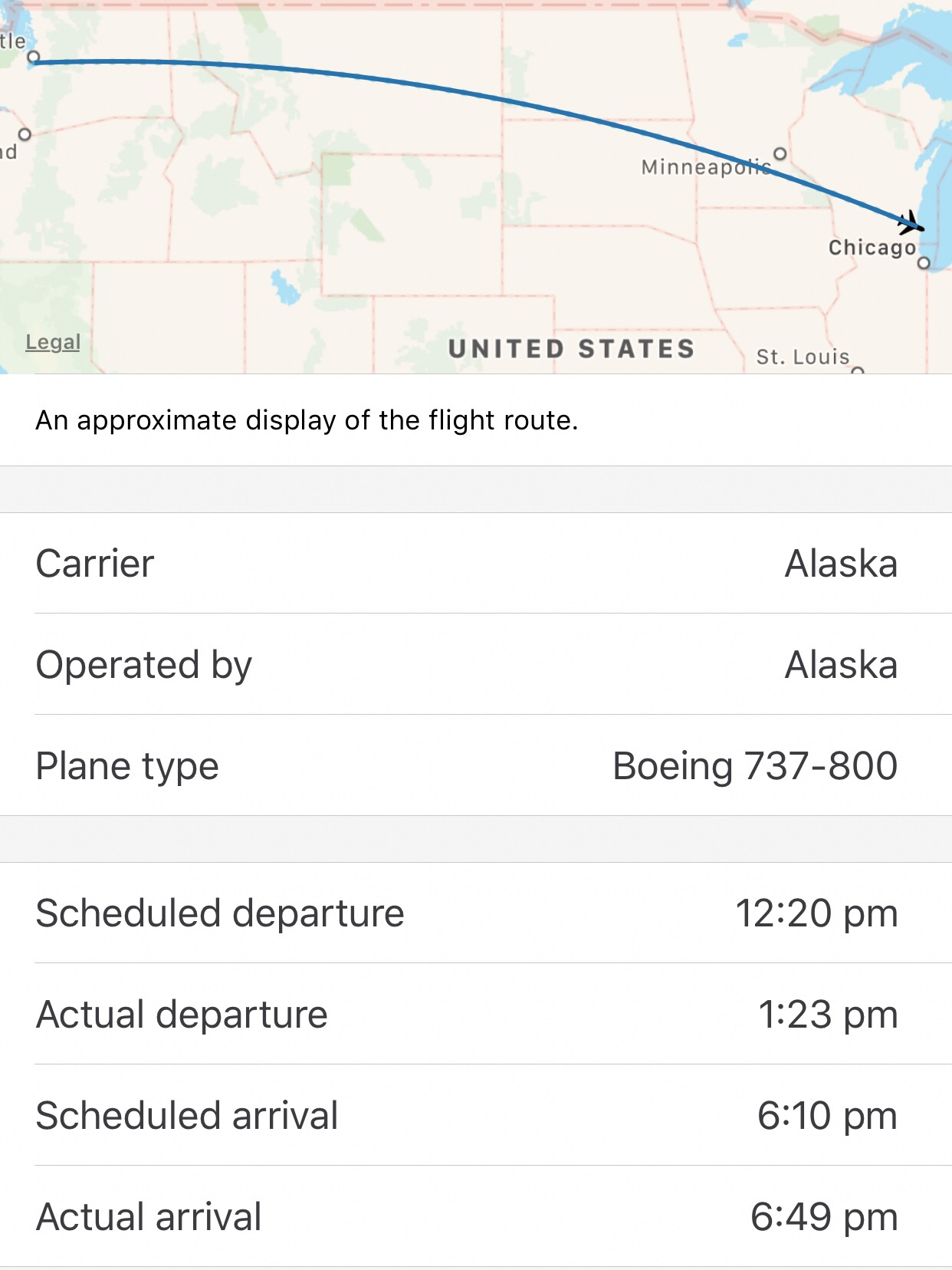 We took off over an hour late, but were able to make up about 20 minutes and arrived 40 minutes behind schedule.