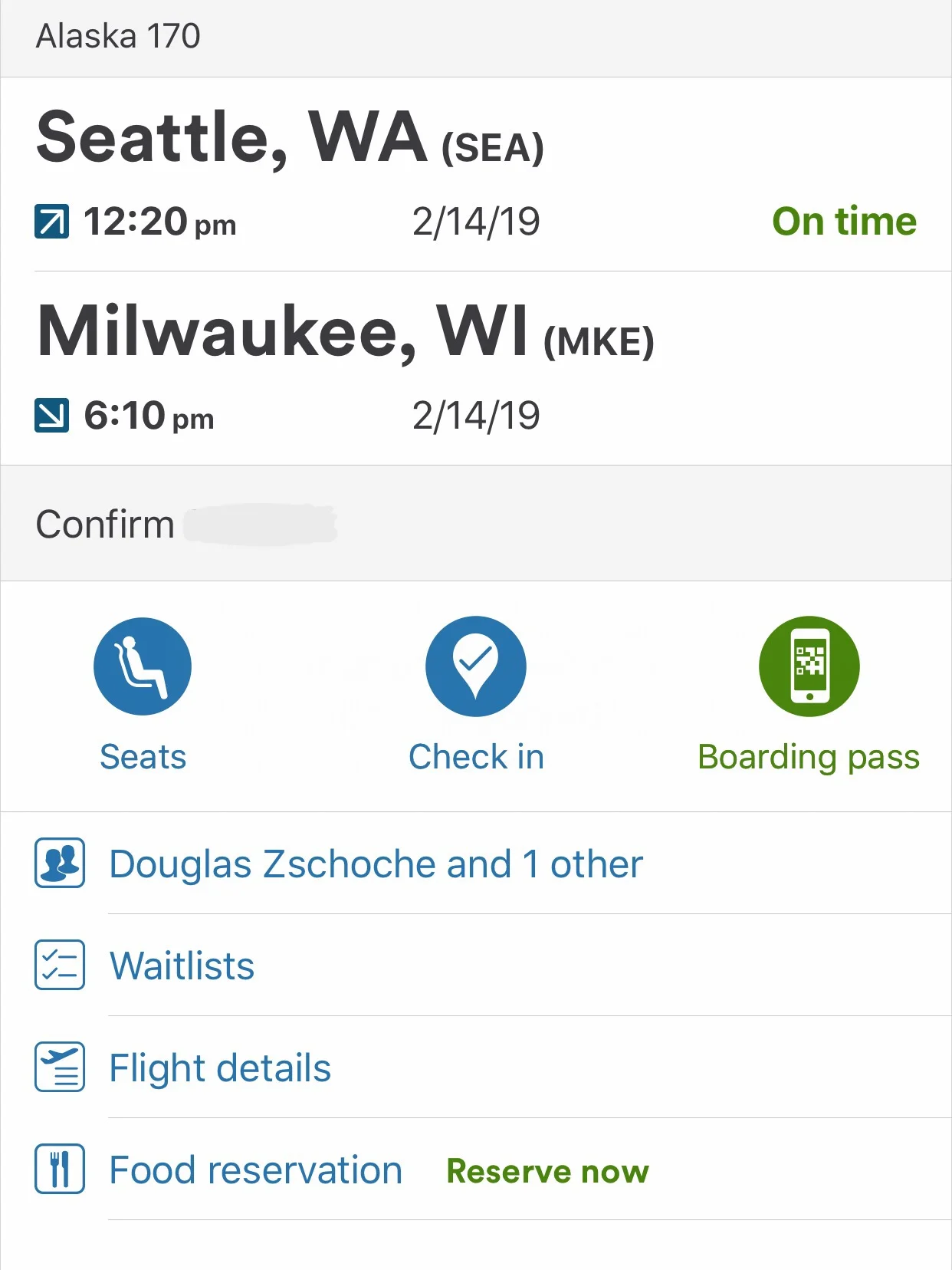 Alaska’s trip interface is functional, but very basic. I was a little surprised that there was no place on the App to find airport maps. I ended up just using a different airline App to get detailed information of Seattle during my layover.