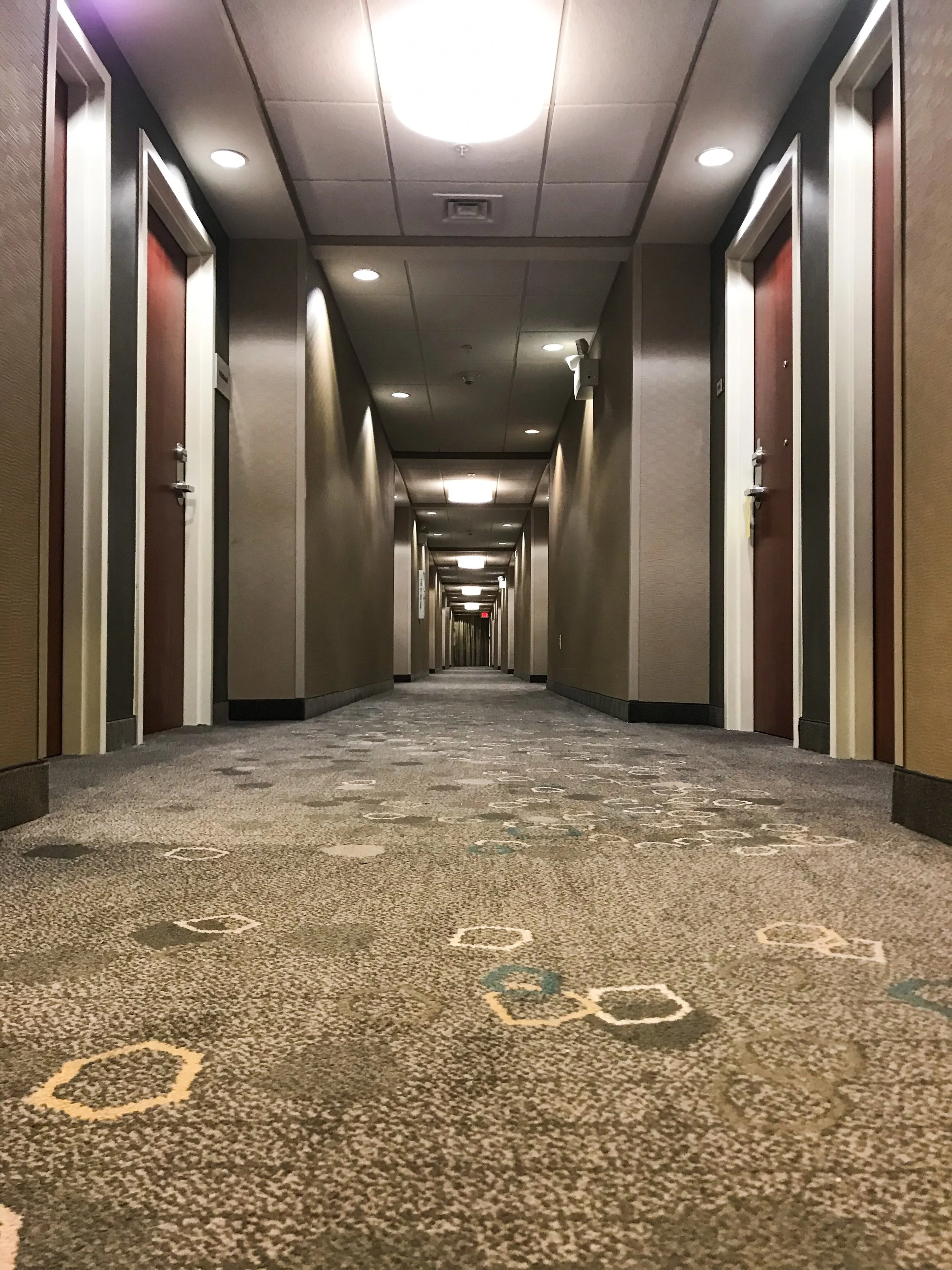 The hallway leading away from the elevators.
