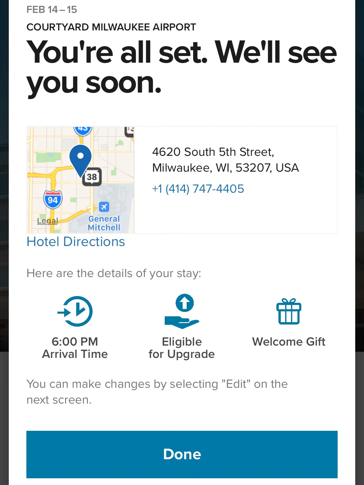 This is the confirmation screen after you finish the check-in process.