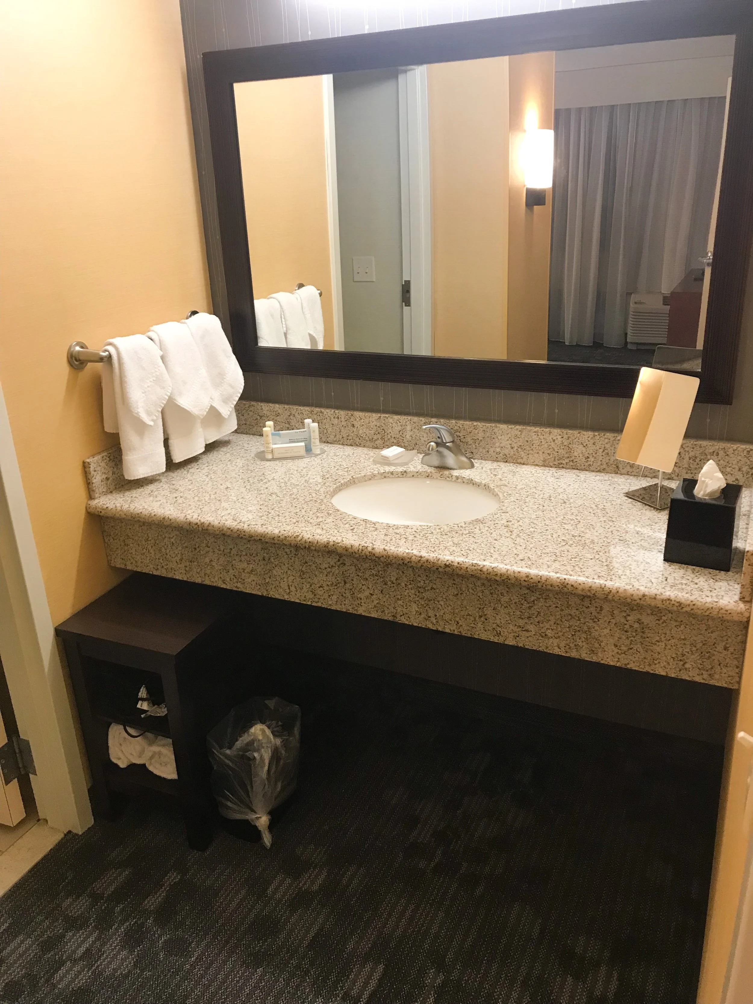 The bedroom had a single sink, but had plenty of counter space.