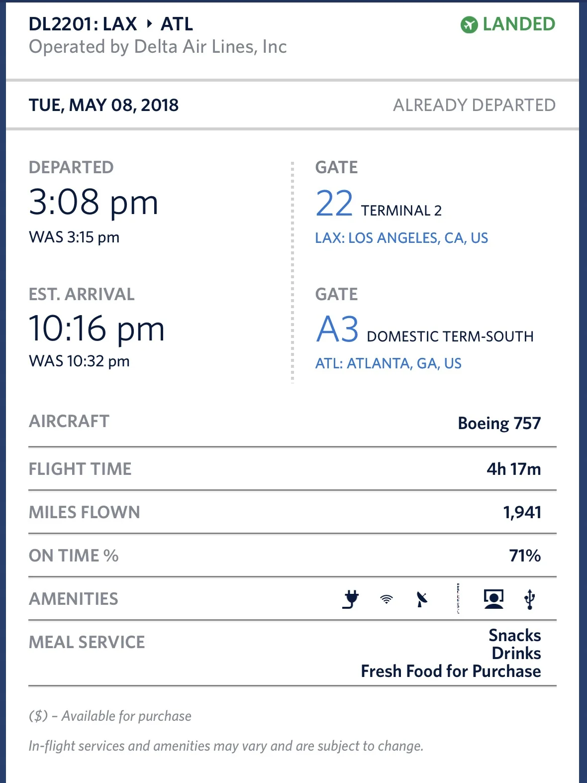 Early arrival into Atlanta.