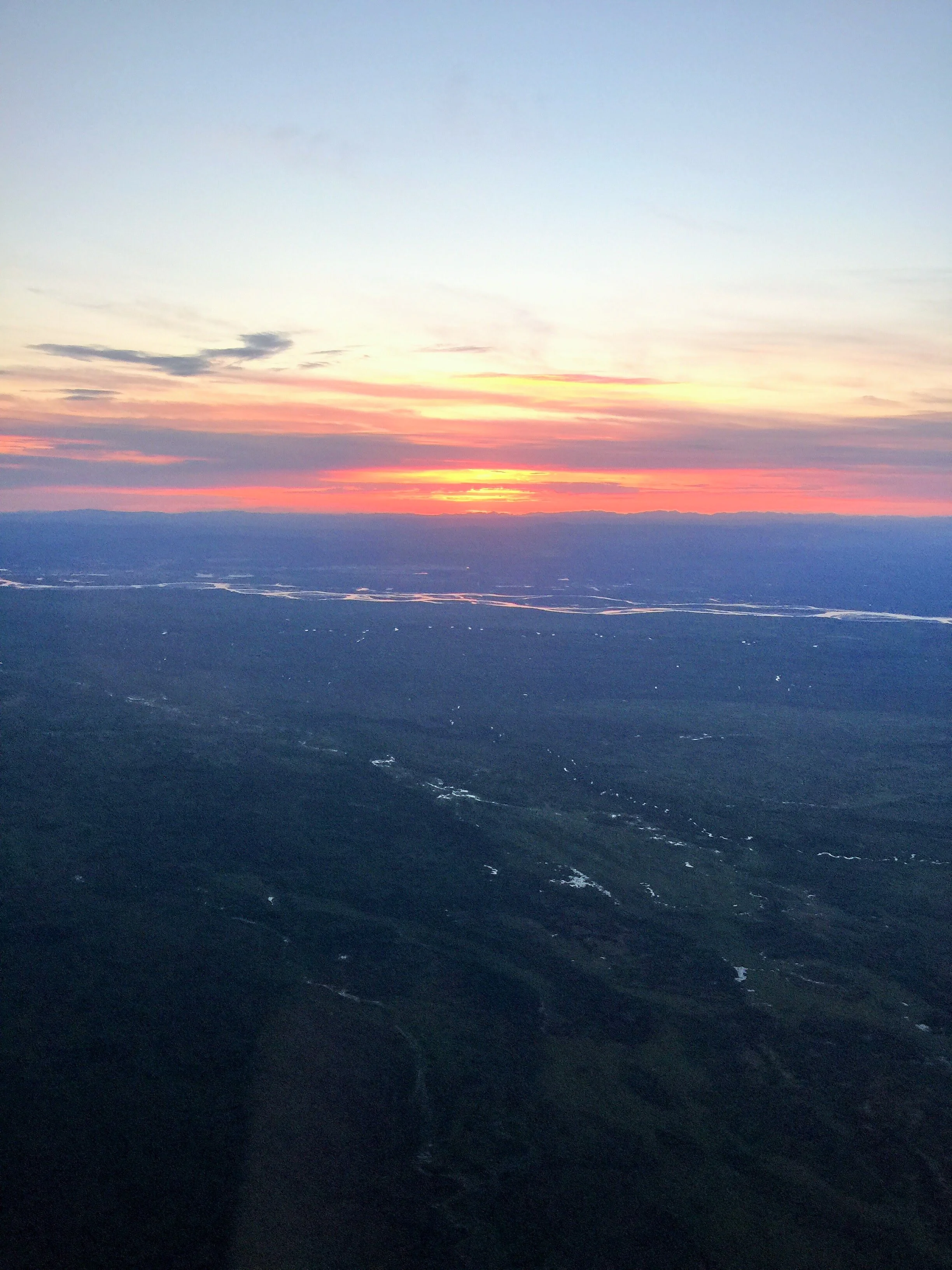The sun set again briefly as we descended into Fairbanks.