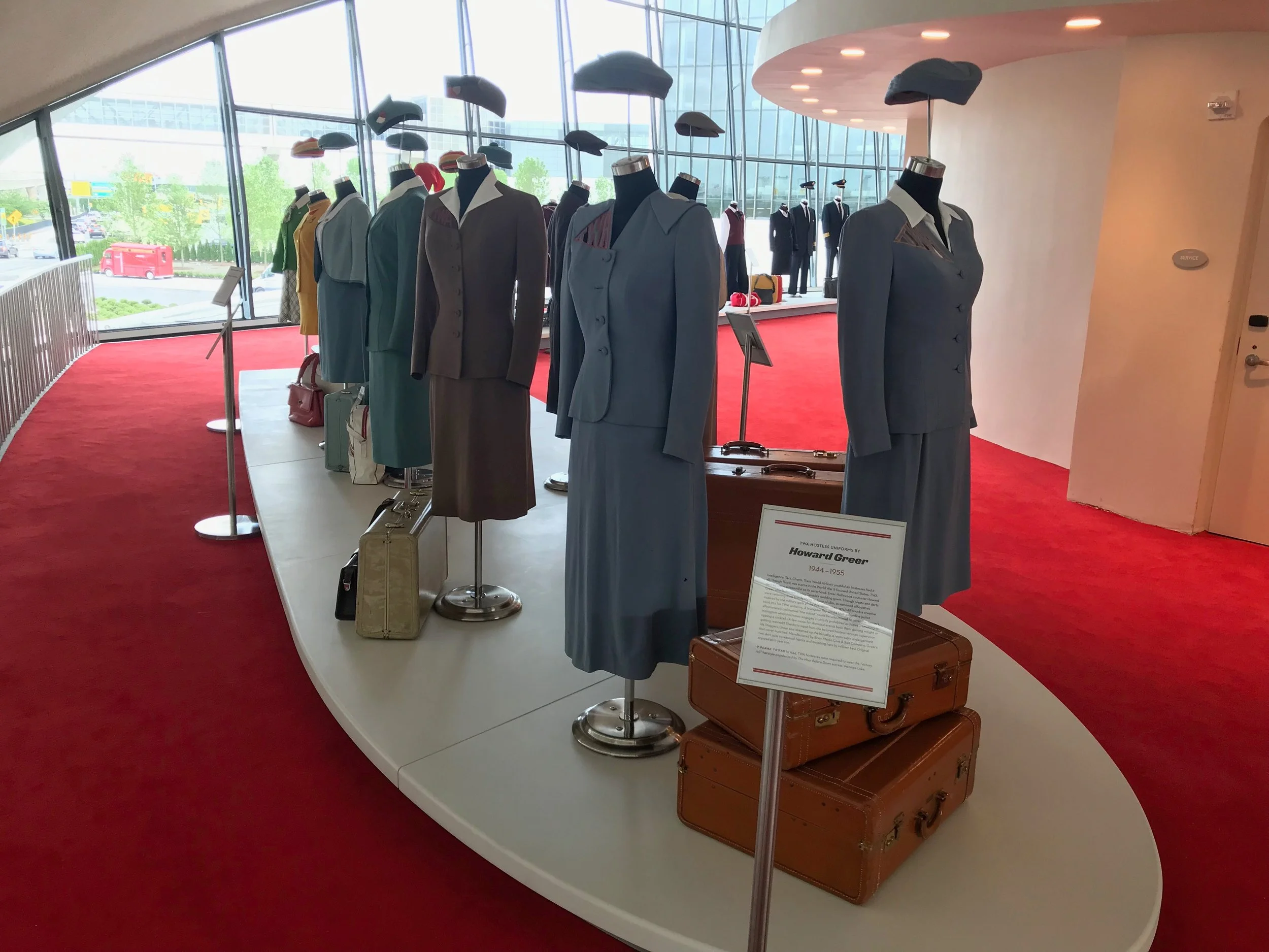 One of the museum-quality displays is a history of TWA’s crew uniforms through the years.