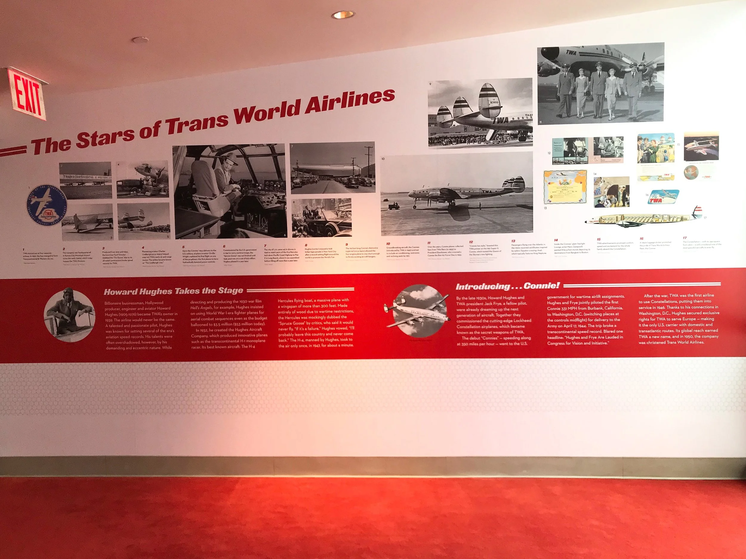 More historical information about TWA is featured on a wall. The photos below are a mock-up of Howard Hughes’ office, which is located at the elevator to T5. It is the first thing you see as you enter the hotel from the terminal.