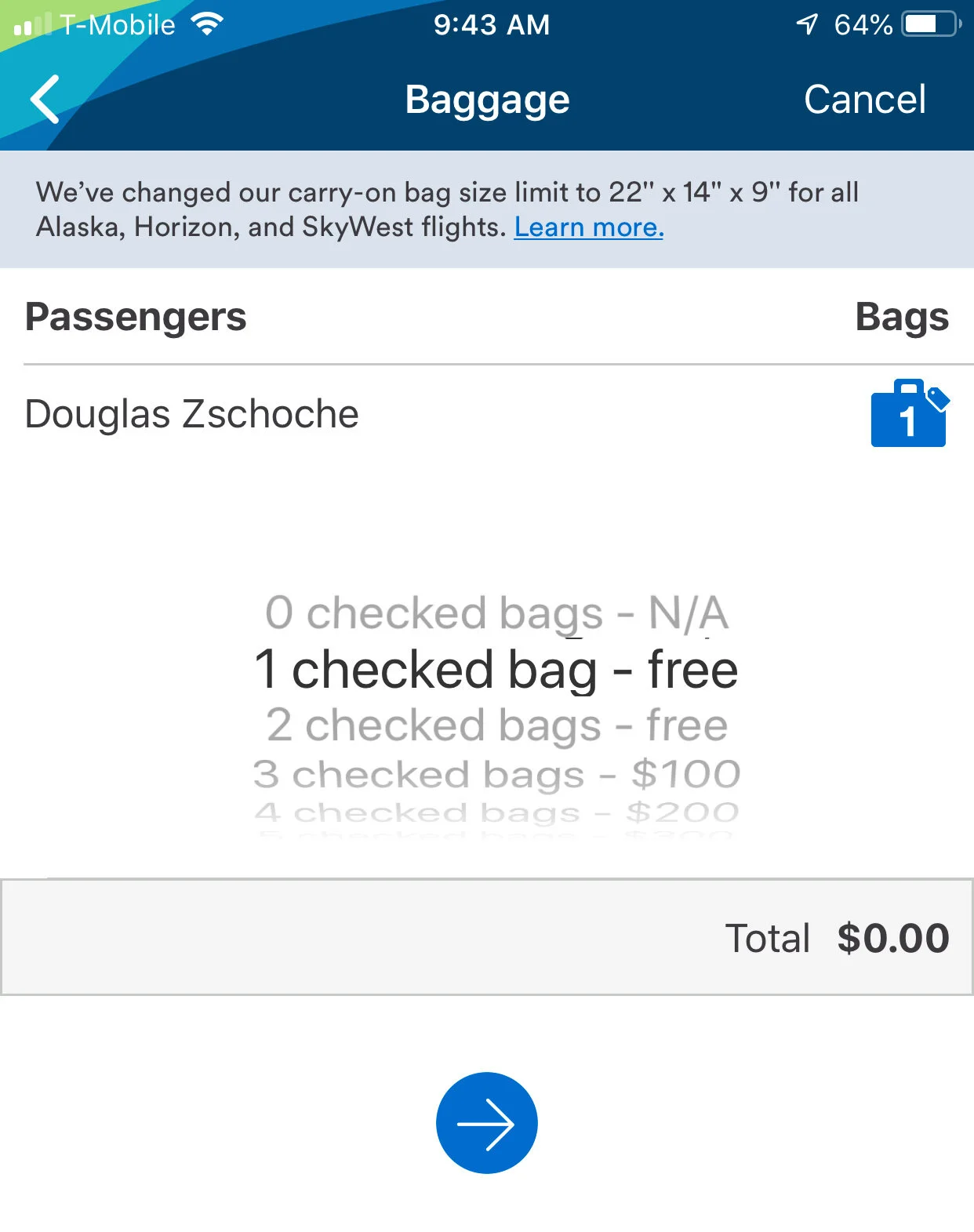alaska carry on size limit