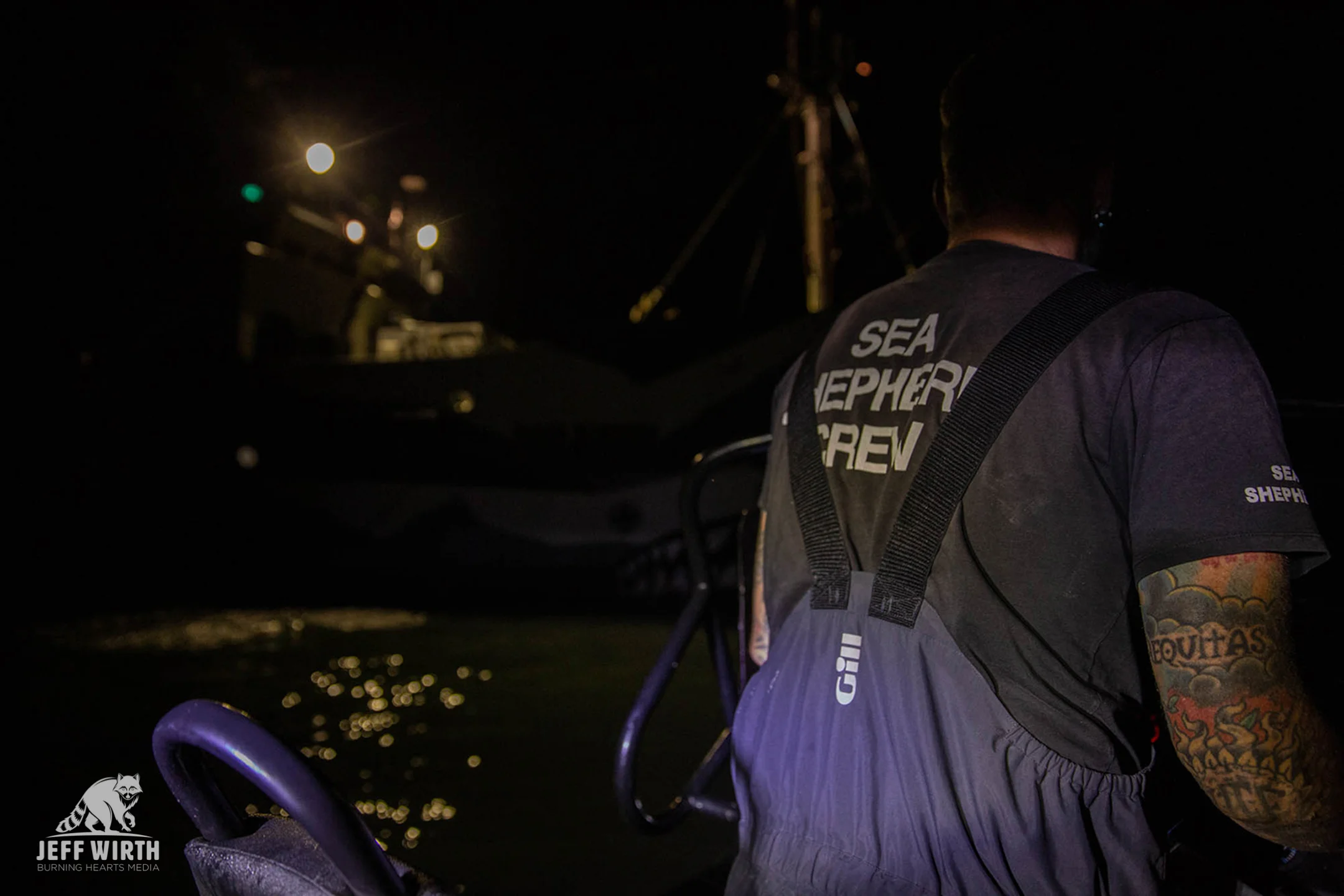 Sea Shepherd crew work all through the night retrieving illegal fishing gear. Gulf of California, Baja Mexico