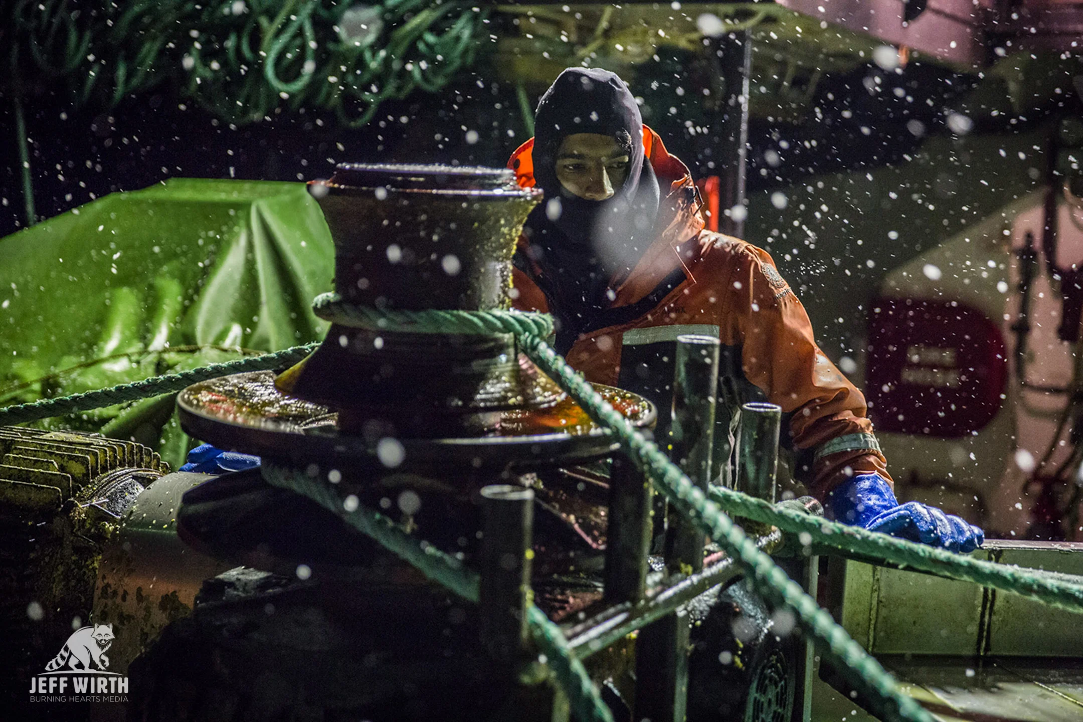 Captain Sid Chakravarty retrieves illegal gill-net from the notorious poaching vessel Thunder.