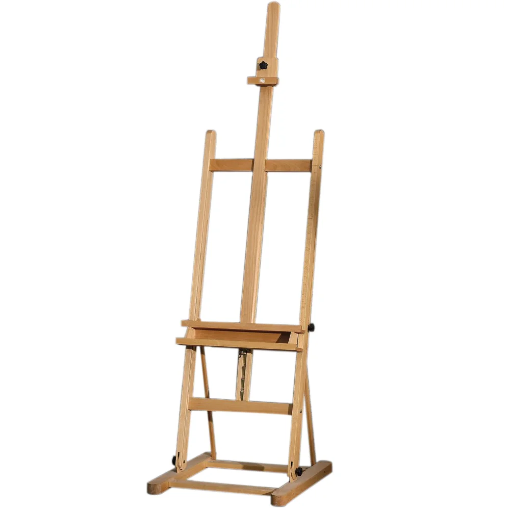 MEDIUM STUDIO EASEL 4EB336015 • Size: 47x53.5x185cm. • H frame style. • Beechwood. • Max. canvas to 140cm. • Adjustable canvas support with ratchet control. • Adjustable working angle. • Storage tray. • Sliding canvas holder. •Assembly required.