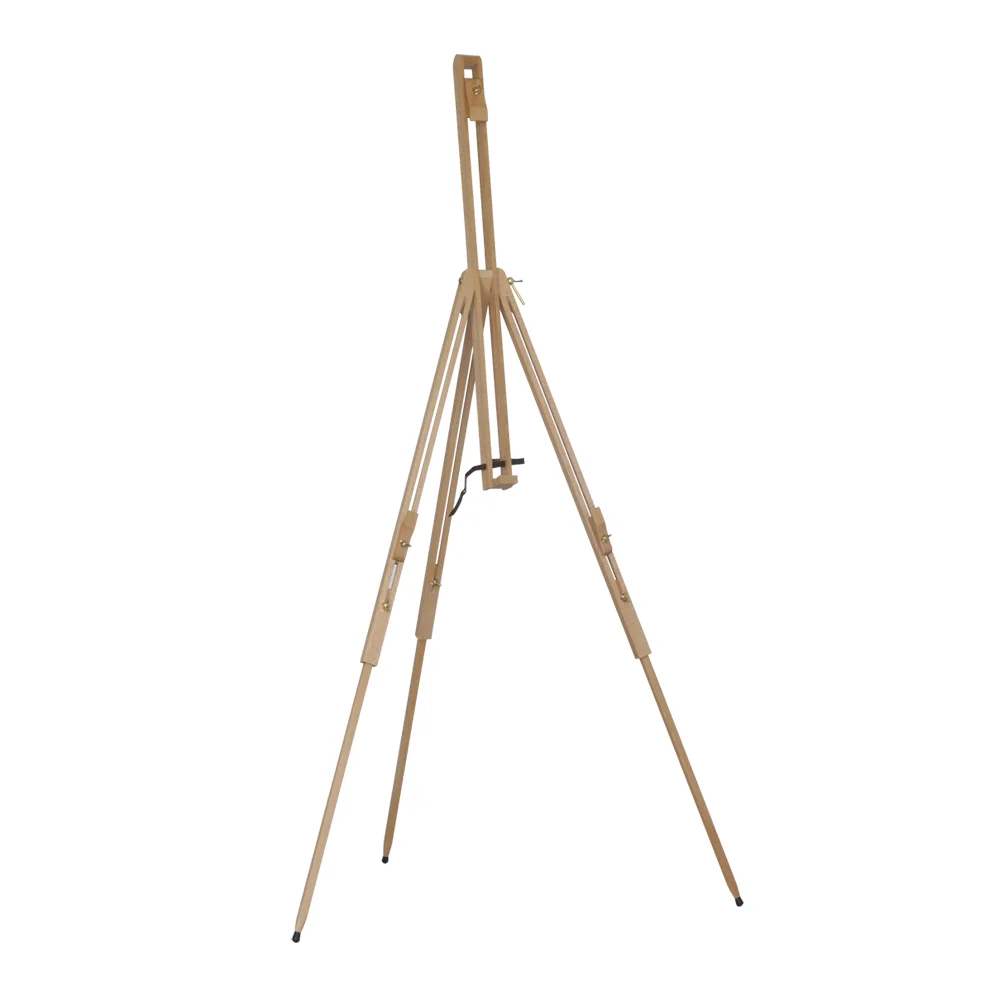 VAN GOGH SKETCH TRIPOD EASEL 4EB336400 • Size: 100x84x126(181)cm • Tripod style • Beechwood, brass fittings. • Max. Canvas to 106cm • Canvas support can be adjusted from vertical to horizontal. • Suitable for Oils, Acrylics, Watercolour or Display. • Portable, easy to carry.