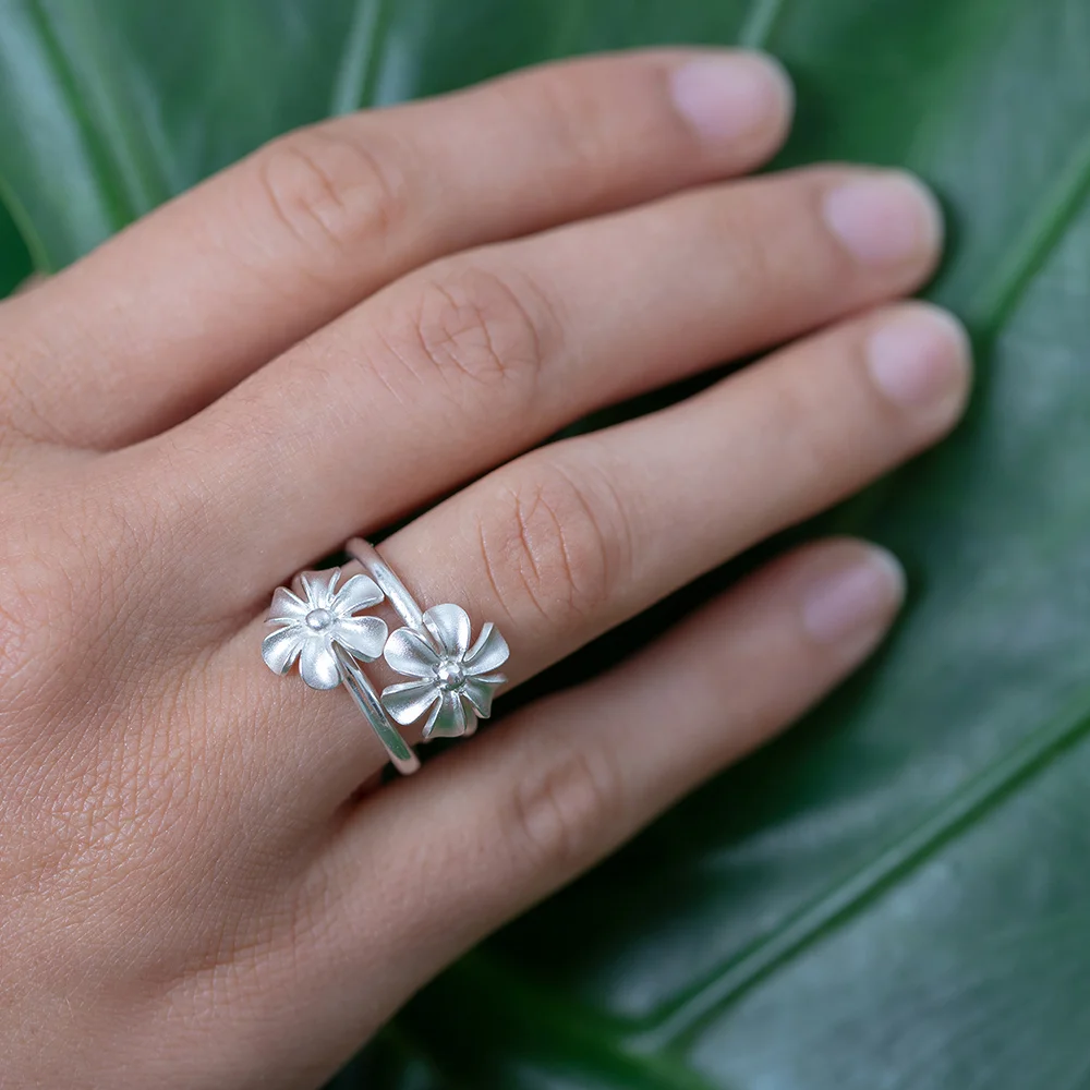 Two Flower Ring - Silver
