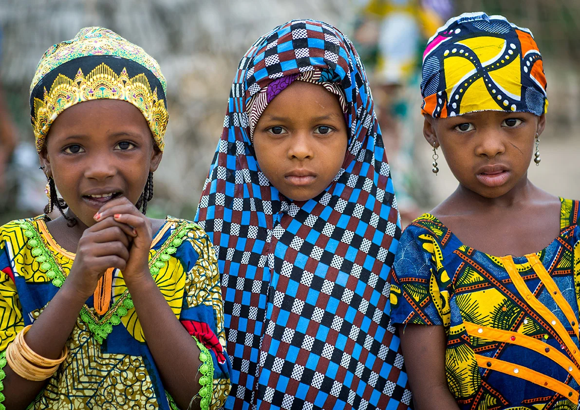Benin, West Africa, Savalou, three fulani peul tribe girls