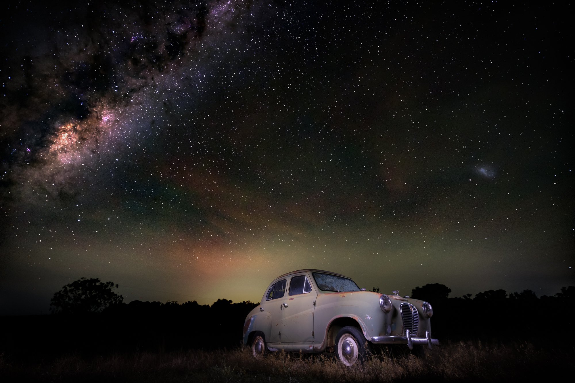 Rostrata Estate. Victoria, Australia.

Old rotting car in a field with a beautiful Milky Way night in the background.

Multiple exposures stacked and combined.  Another photo taken on Astro course with @nightscapeimages

Fuji X-S10, Viltrox 13mm f1.4