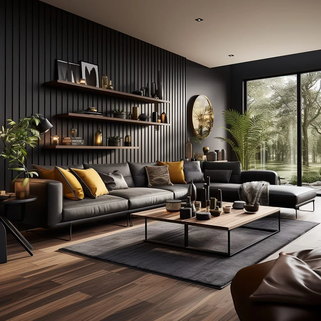 Black Slatwall Feature Wall in Living space.jpeg