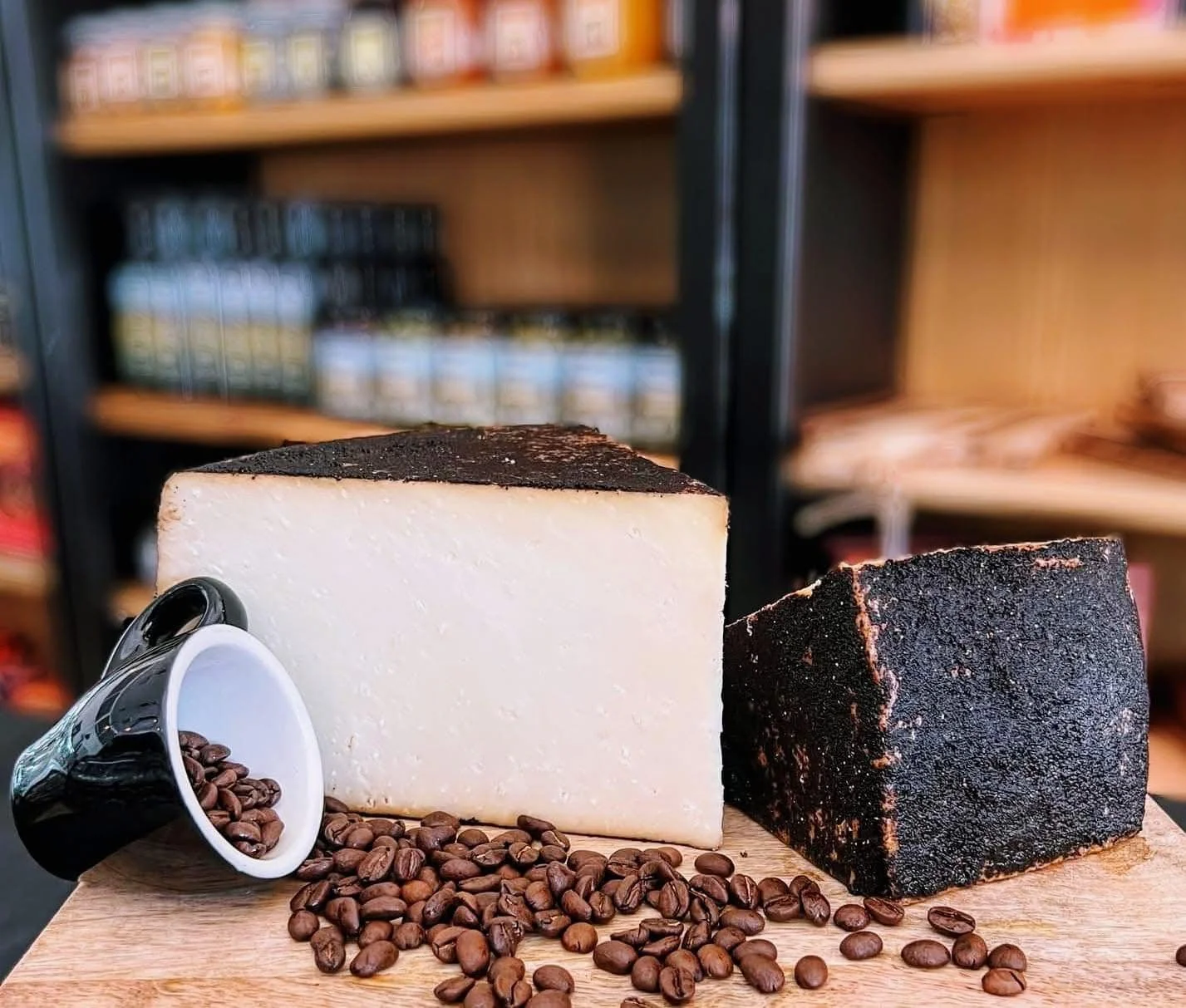 Do espresso and cheese work together? Time to find out! ☕️

Back in the cabinet after a bit of a break, Espresso Reserve has a firm, creamy base and is coated in ground espresso. The rind is completely edible and is part of the tasting experience!

W