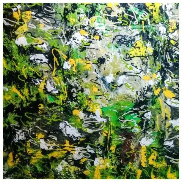 “Growing Lilies” 56” x 56”, mixed media on canvas