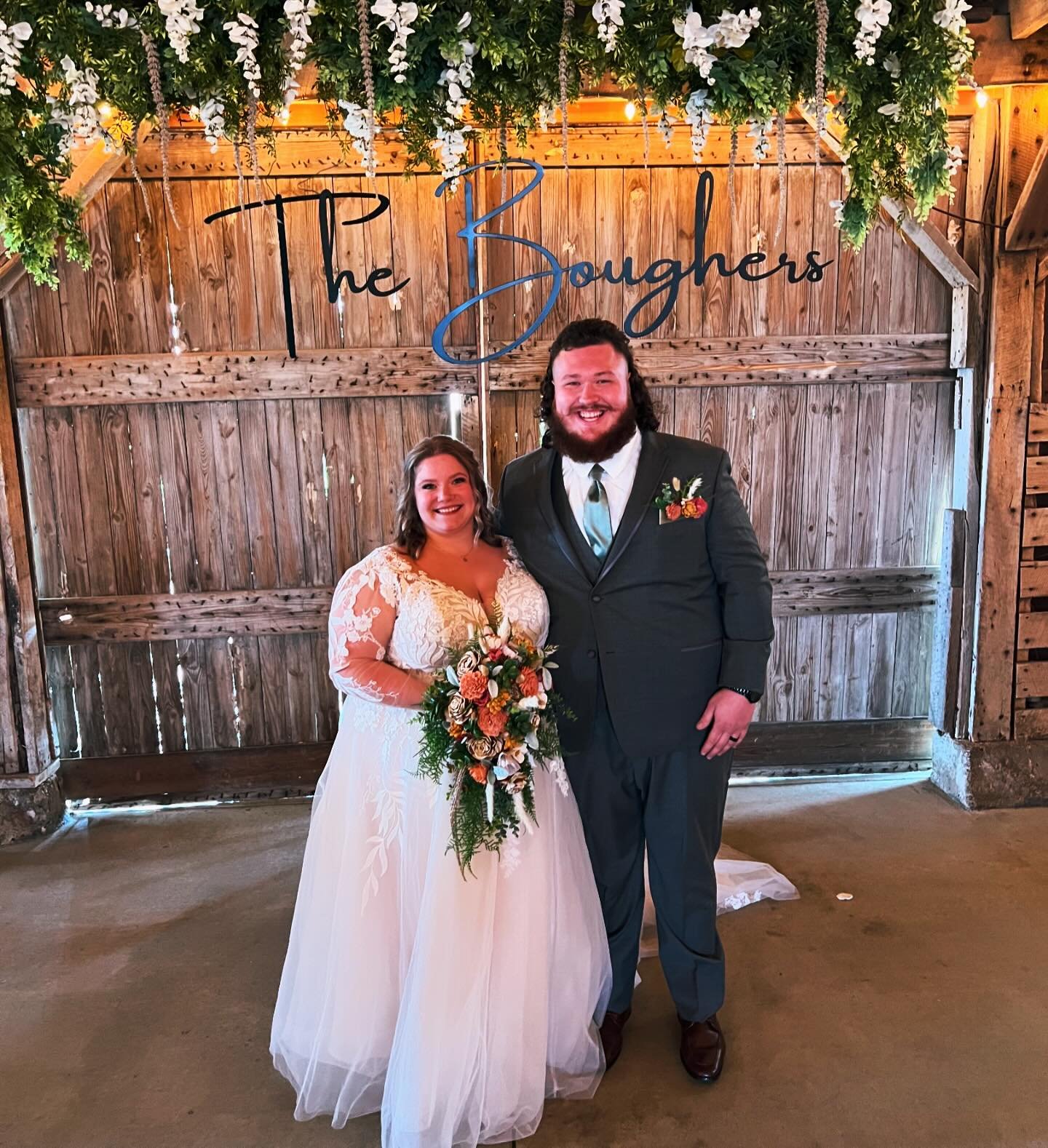 Congratulations to Mr. &amp; Mrs. Bougher! Kicking off the 2024 wedding season and the couple had the best unity ceremony today&hellip;.personalized pizza for tonight! #thebarnonboundary #fallstobougher #barnwedding