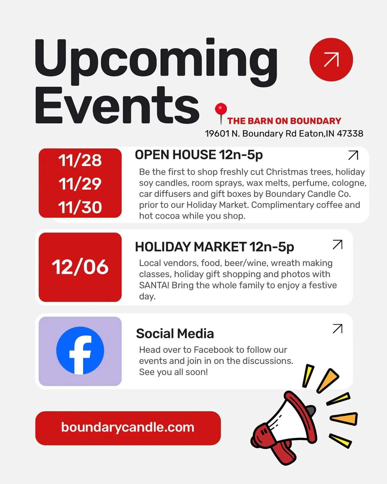 We hope to see you all this Holiday season back at the barn! Mark those calendars 🎅🏻🗓️#thebarnonboundary #boundarycandleco #christmasonboundary #shopsmall #supporthandmade #holidayfun