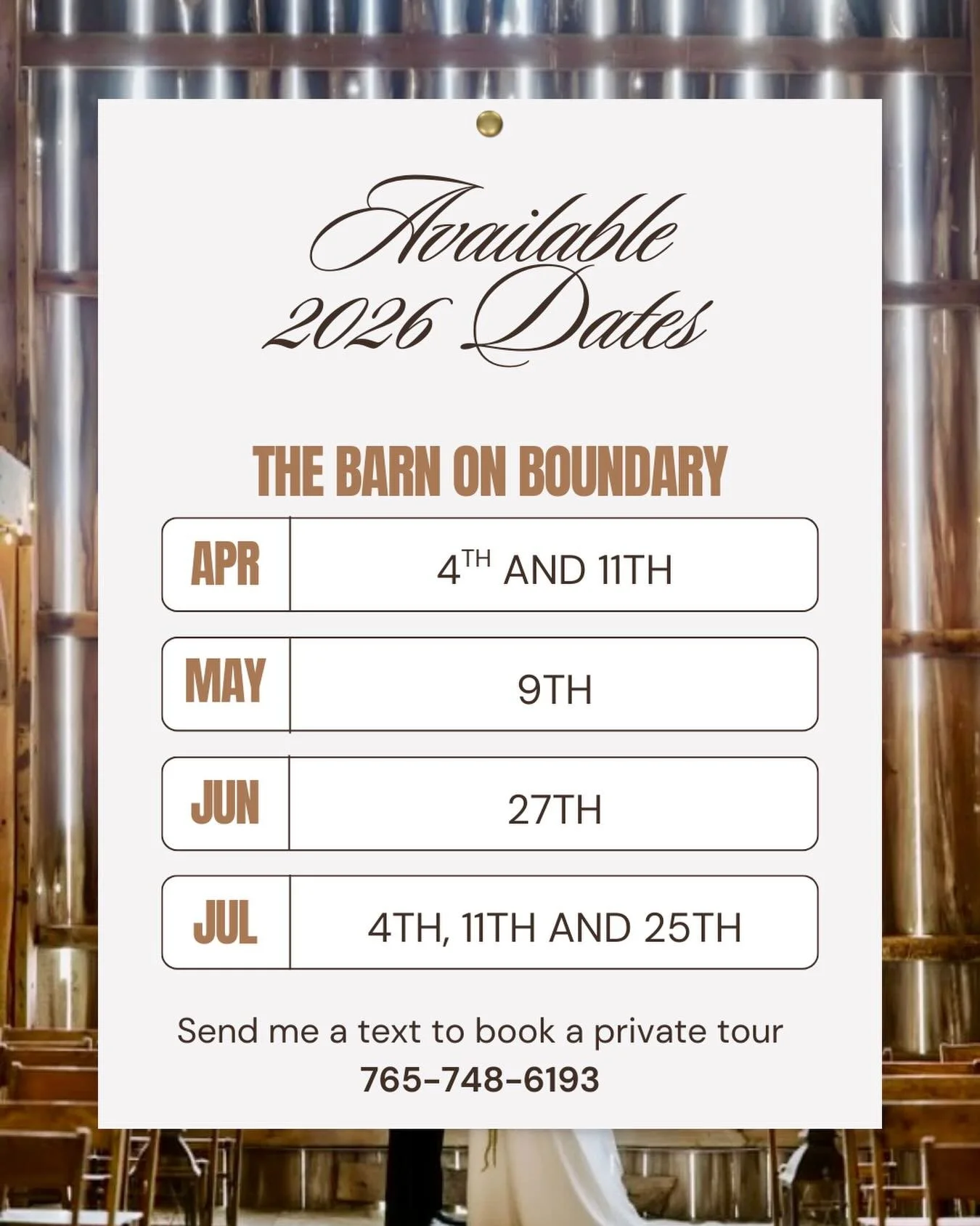 2026 brides ✨ Your forever starts here 🤍
Limited dates available&mdash;DM or text Kristy to schedule your private tour! #thebarnonboundary #barnweddingvenue #2026bride #weddingvenue