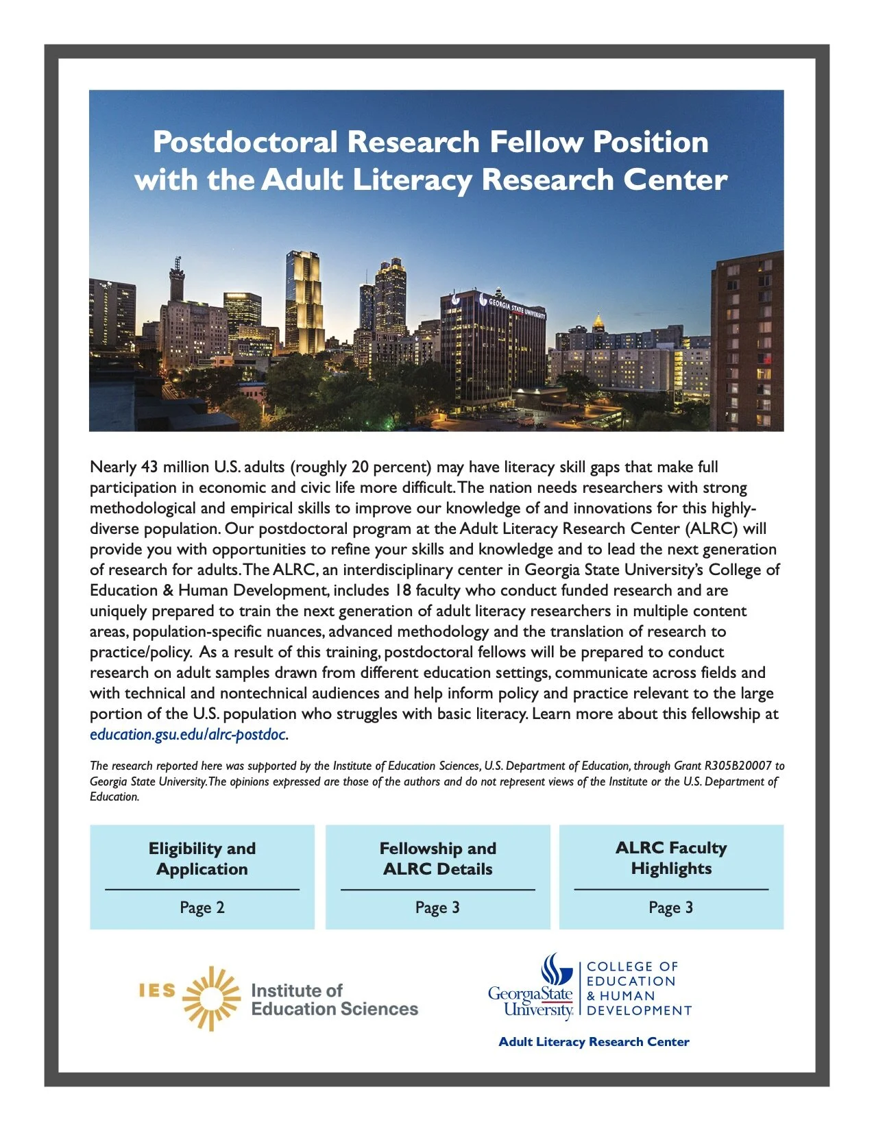 Adult Literacy Postdoctoral Positions Available at Georgia State University
