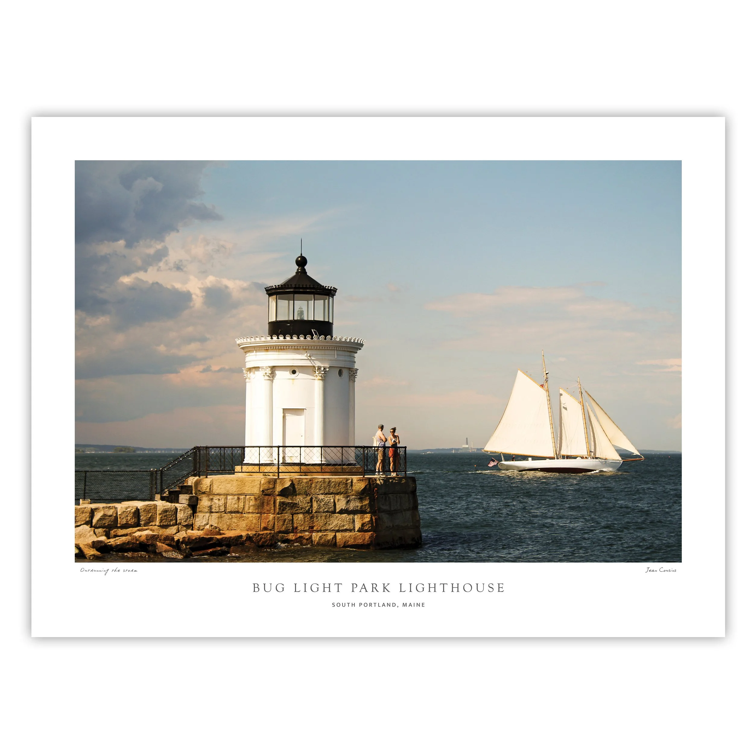 Print - "Outrunning the Storm": Photograph by Jean Cousins - Bug Light, South Portland, Maine
