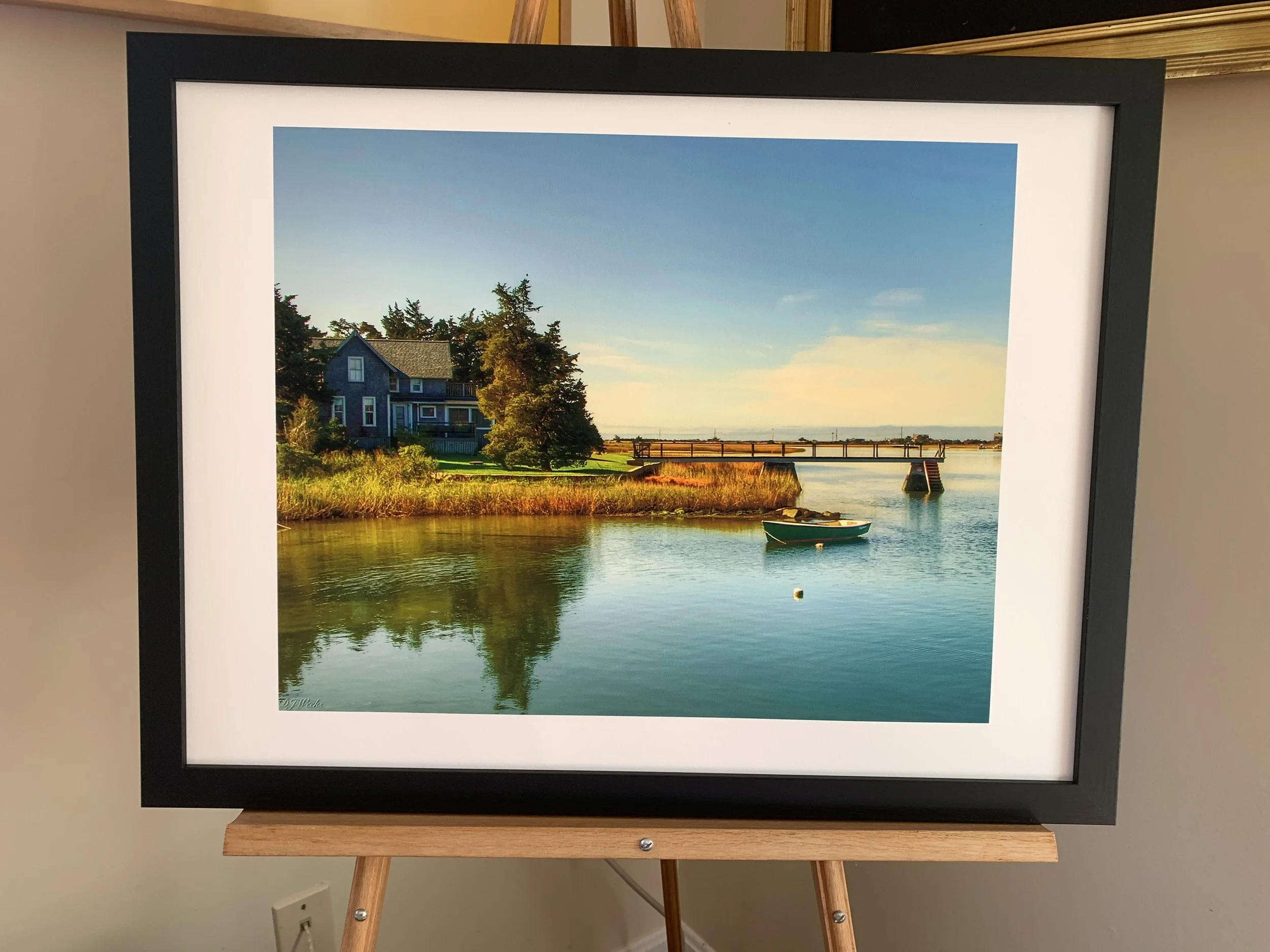 Snug Harbor Scene, Dennis Weeks.  18x24 pigment ink print on rag paper. Pressed in a black wood frame by backing board. $200