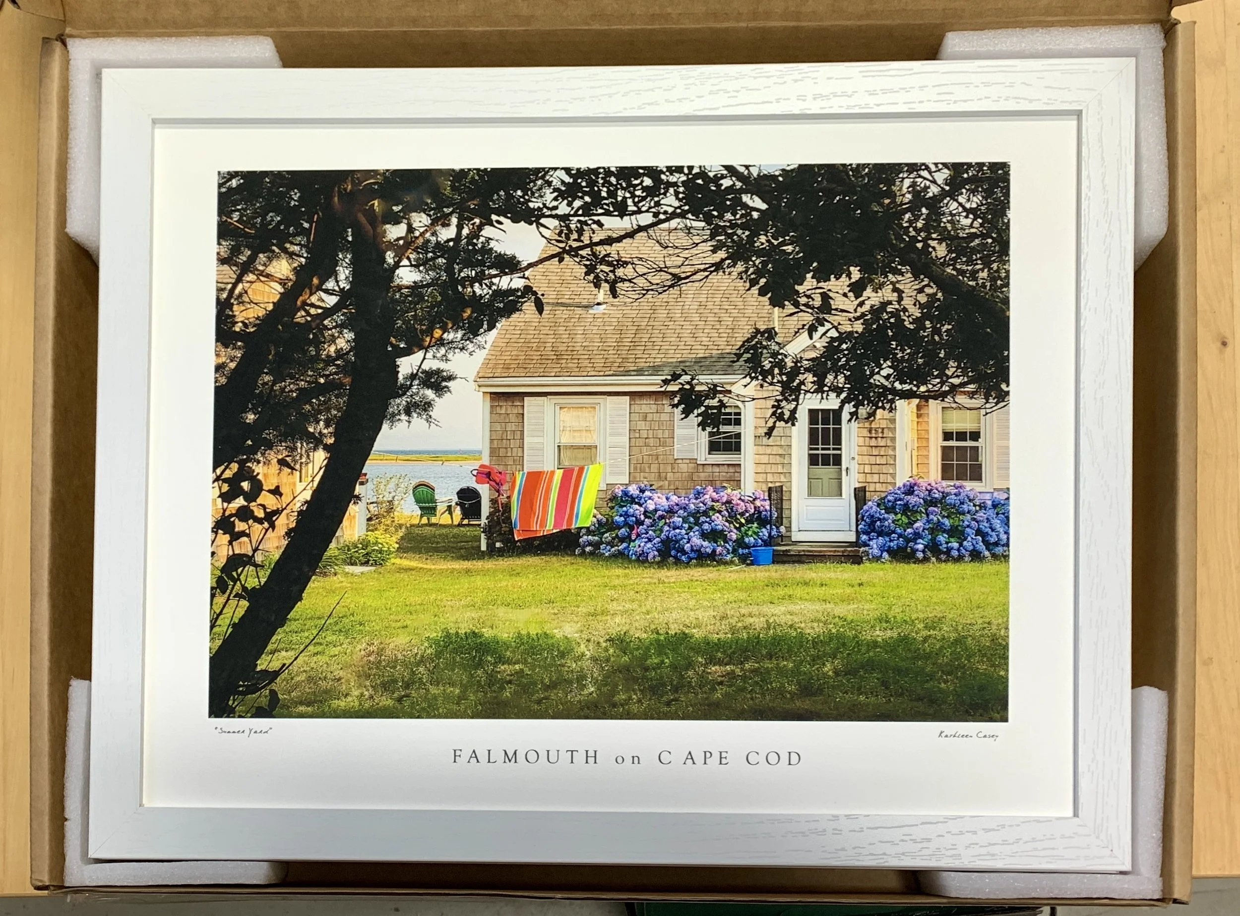 Summer Yard by Kathleen Casey. 12x16 pigment ink print on rag paper. Pressed in a white wood frame by backing board. $95