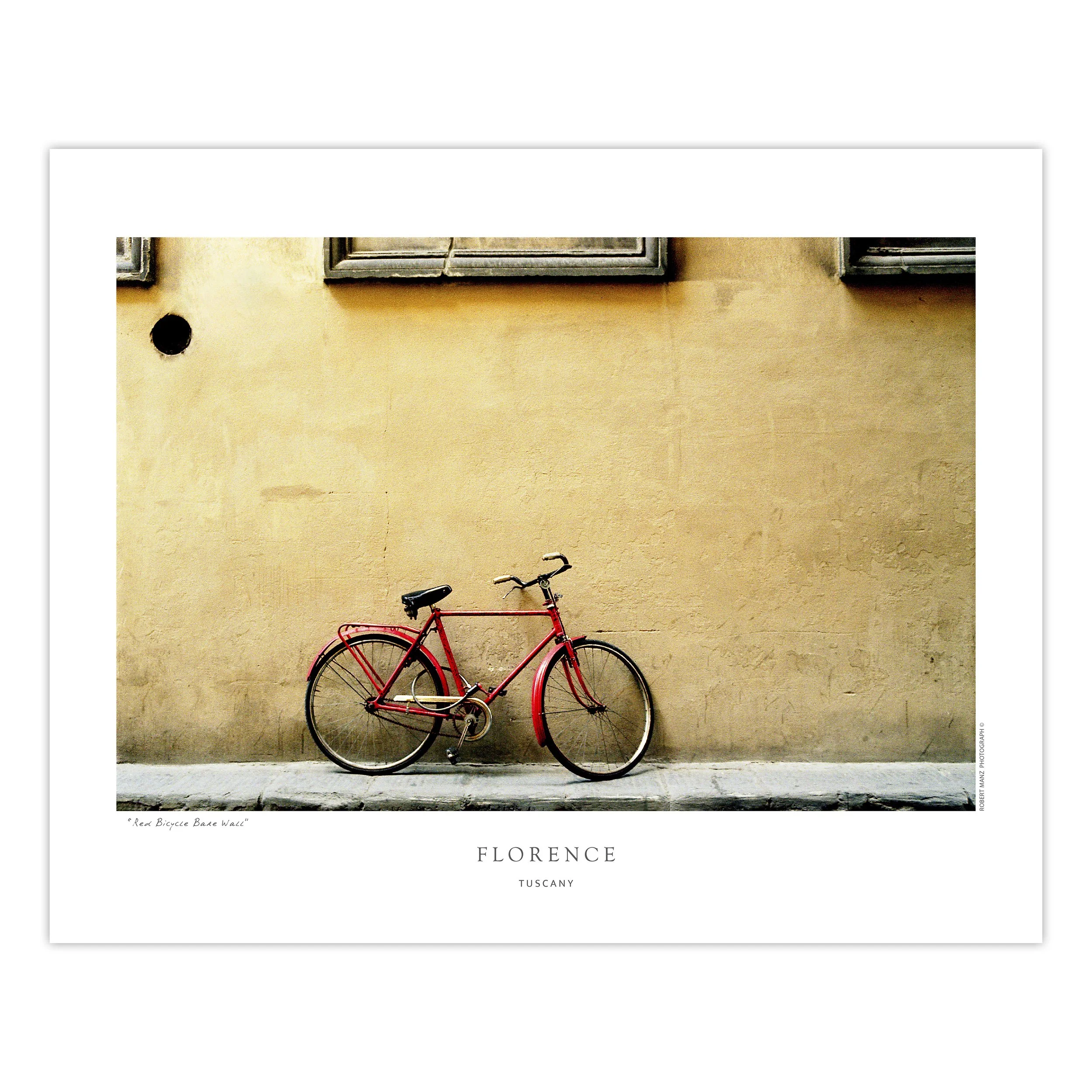 Print - "Red Bicycle Bare Wall": Photograph by Robert Manz - Florence