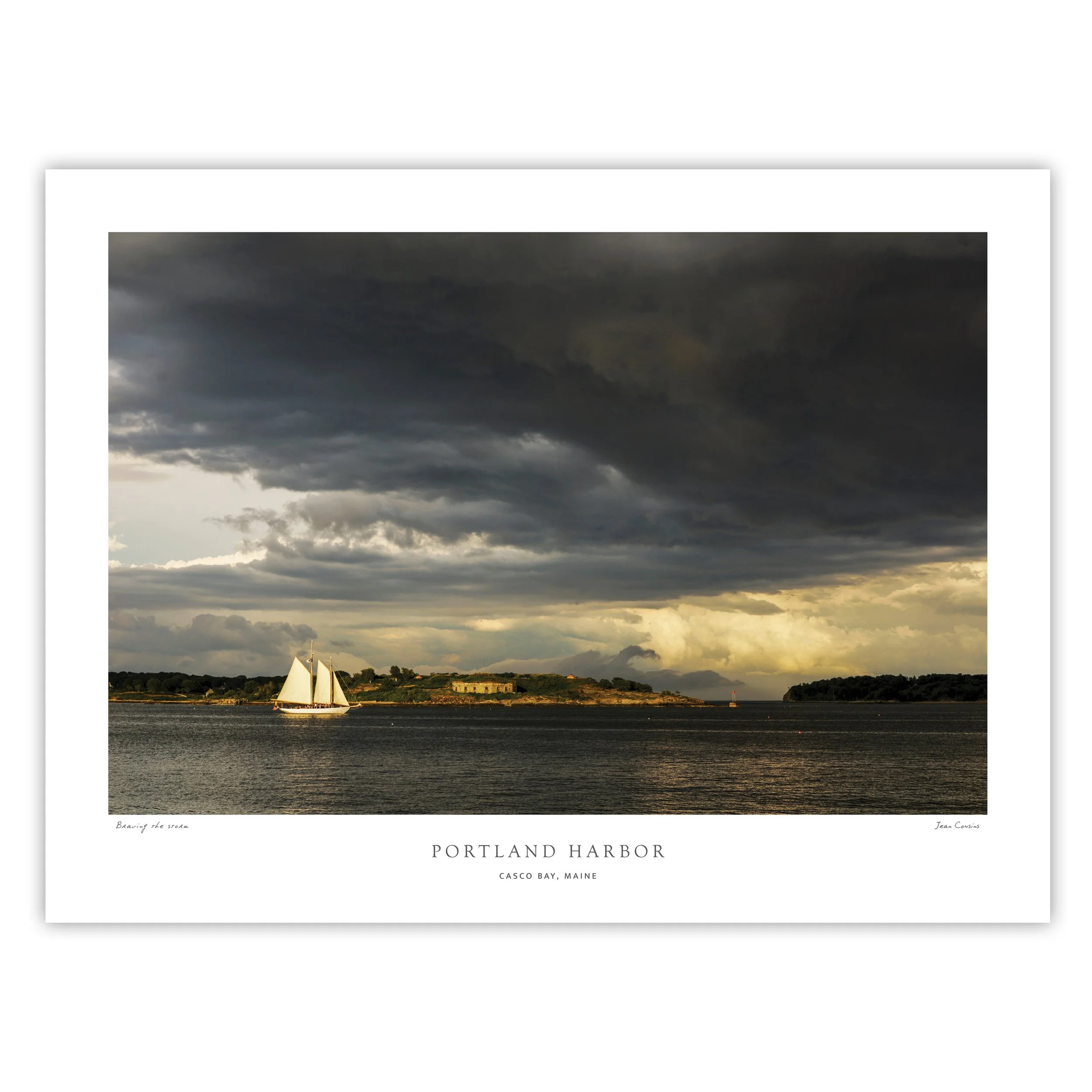 Print - "Braving the Storm": Photograph by Jean Cousins - Portland Harbor, Casco Bay, Maine