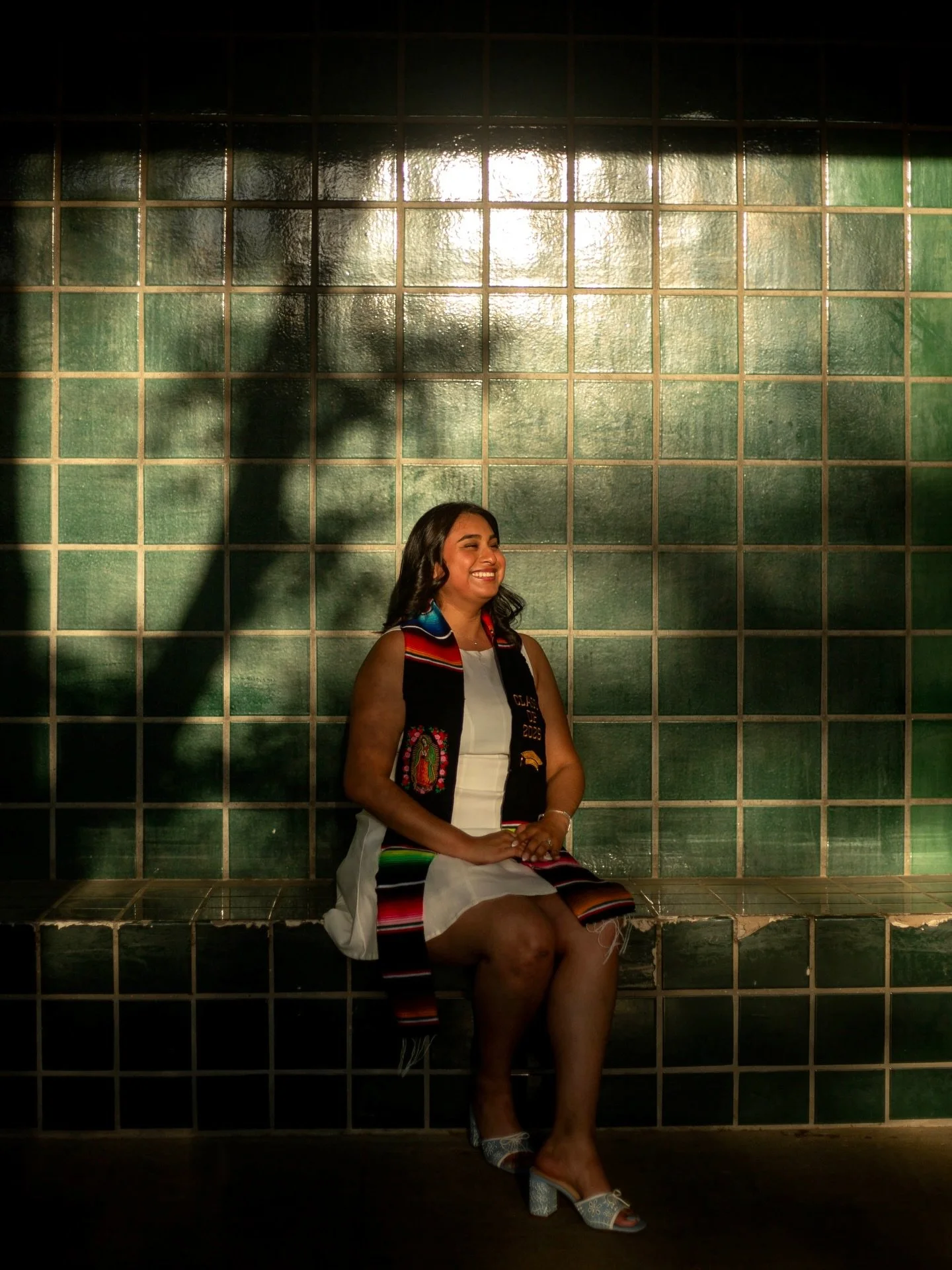 more grad photos of ivette! so in love with these green tiles that have the most beautiful shadows and this corner alleyway with the most beautiful golden light 💚✨ 

grad szn is coming to an end now but i have SO much work to share and im finishing 