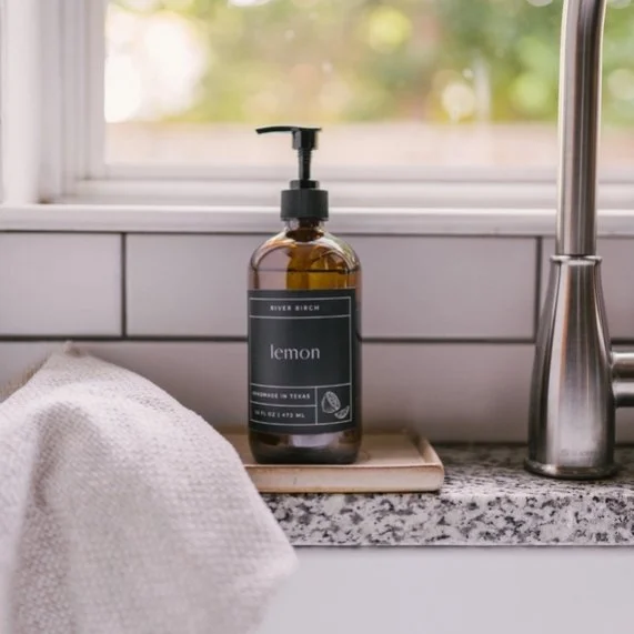 Lemon - 16 oz Amber Glass Soap - Handmade - Hand Wash Soap