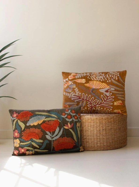 Embroidered Flower Pillow