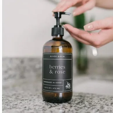 Berries + Rose - 16 oz Amber Glass - Handmade - Hand Soap