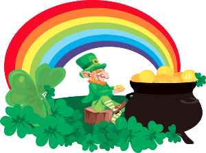 Irish Leprechaun's Pot-O-Gold at the end of the Rainbow.