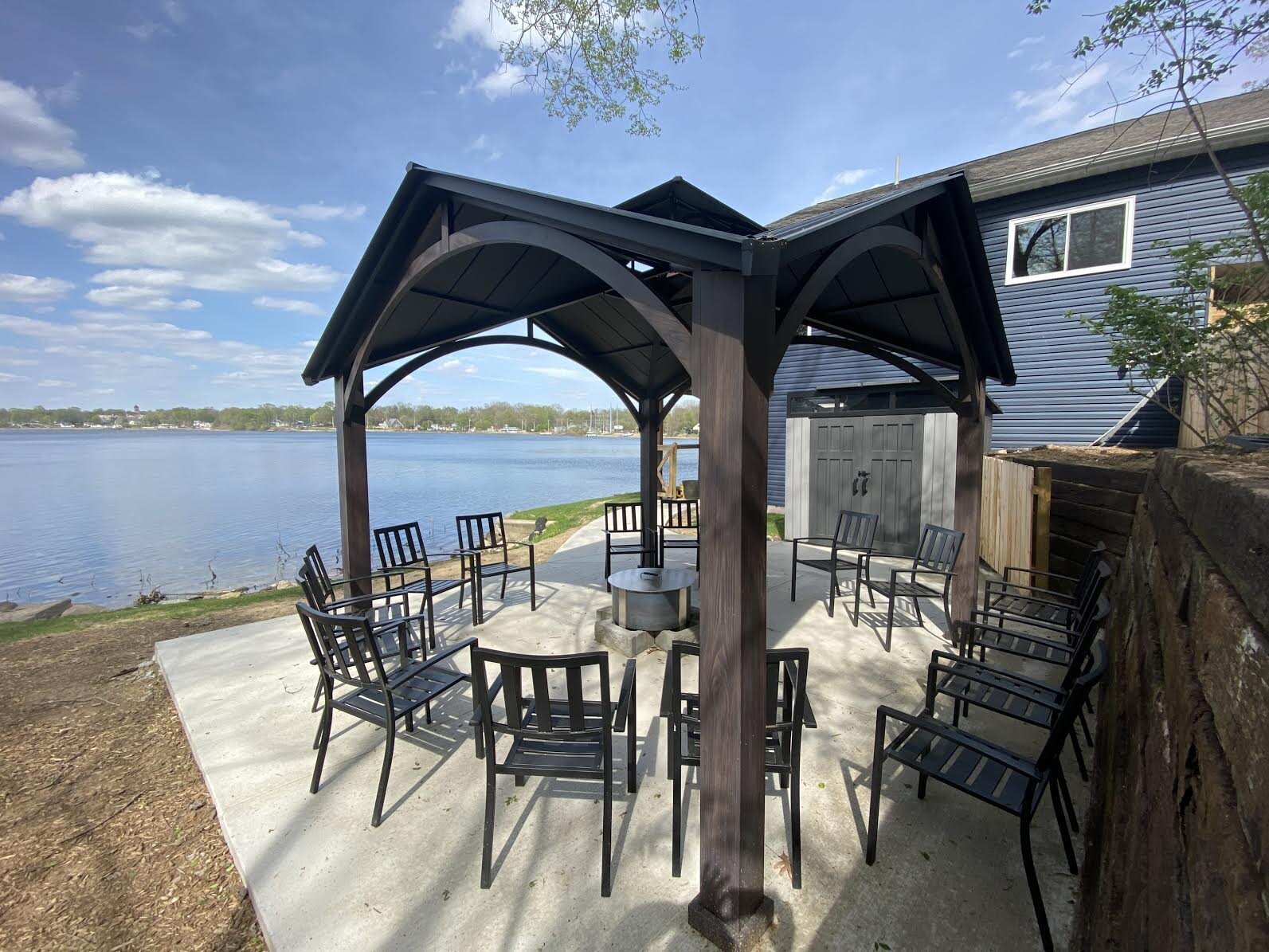 Enjoy fantastic views of Stone Lake while gathering ‘round a cozy fire. Firewood available for free in our 47 acres or in the firewood shed (shown) for a modest fee.