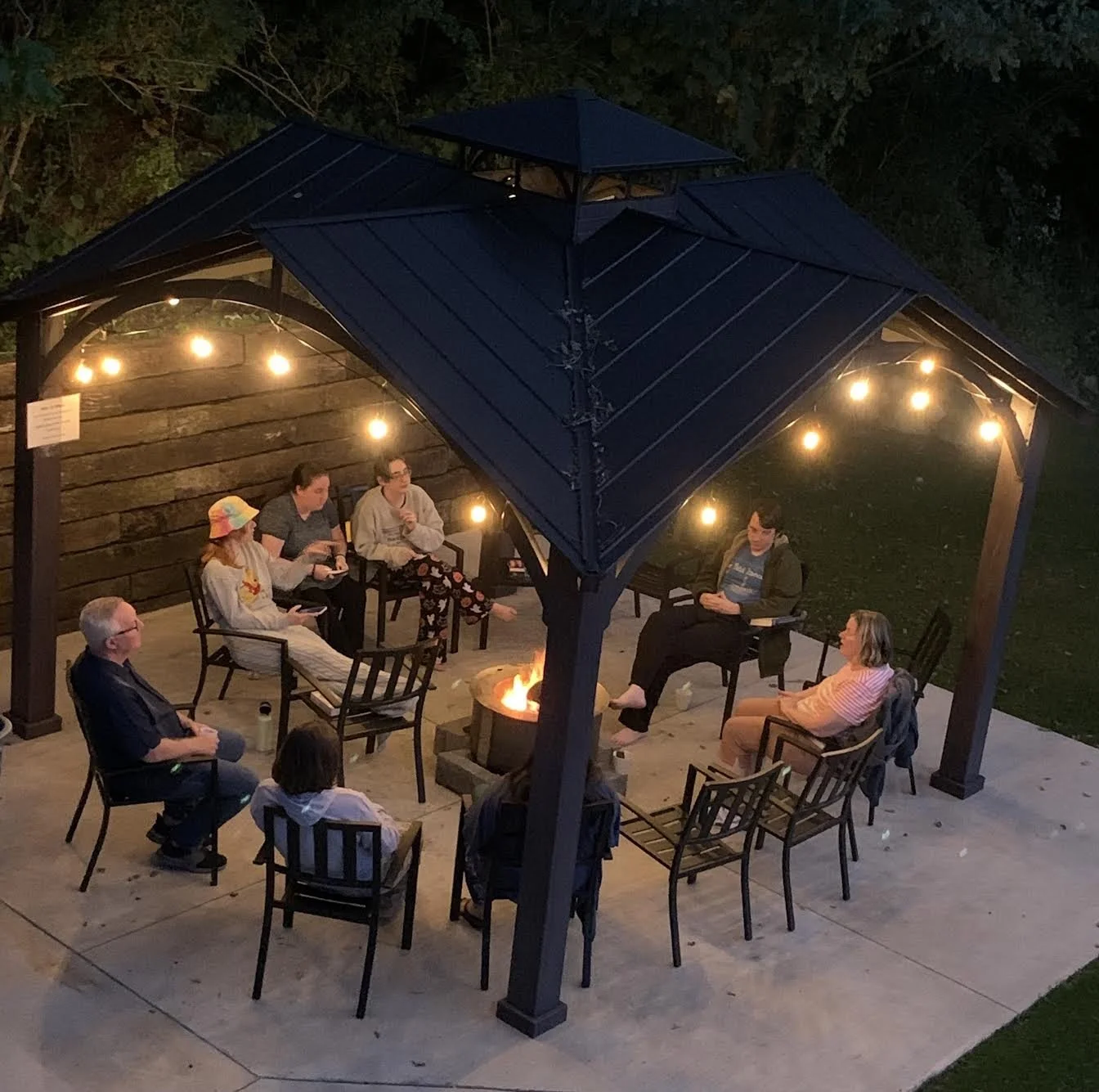 Returning Guests enjoying upgraded fire pit! (Photo taken at our Blue Spruce Lodge)