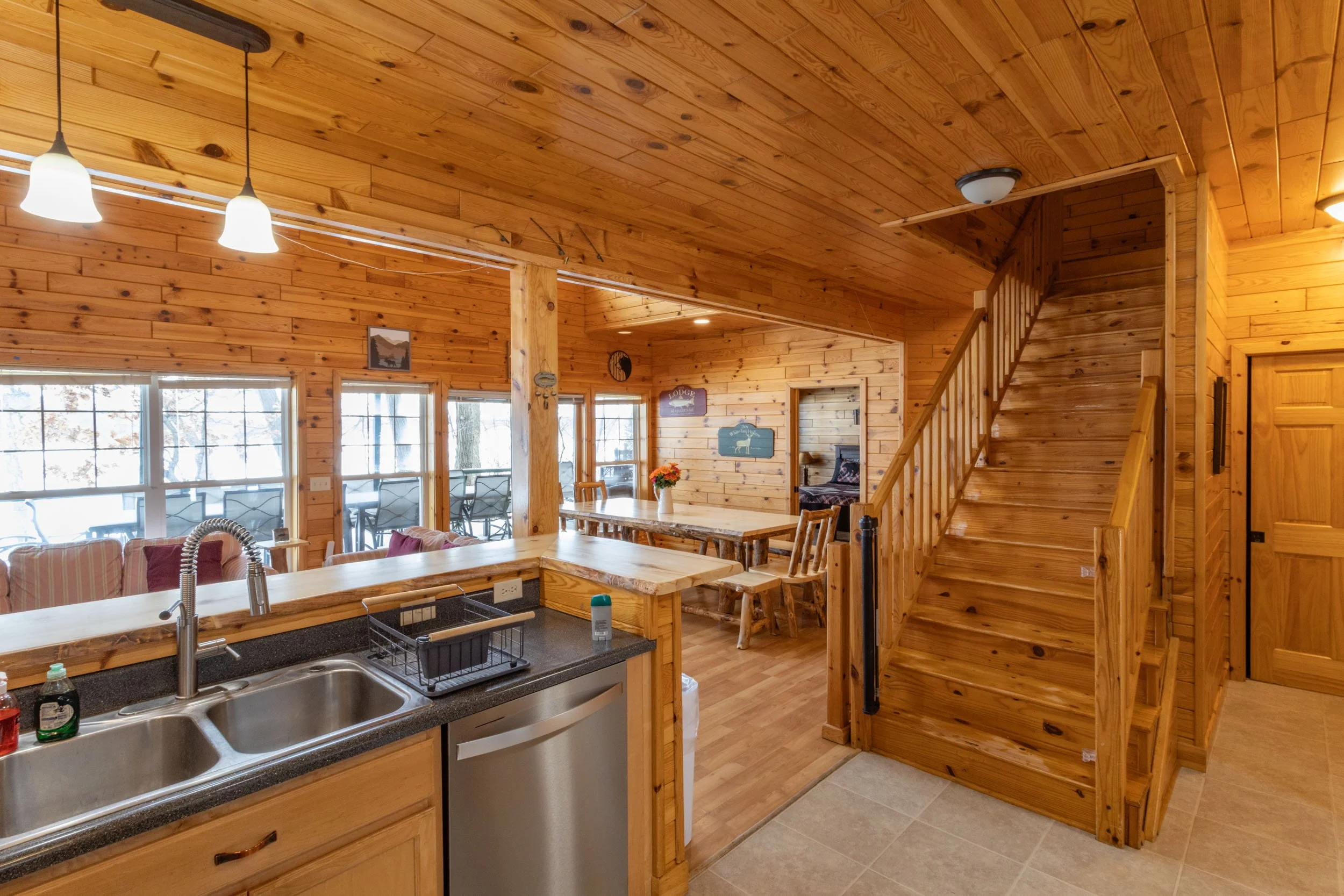  Another view of the kitchen. Open to the great room and deck, with wonderful views of Stone Lake. 