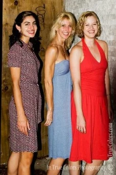 My friend Amanda, my former kickboxing instructor Edna and me at my going away party in 2008.